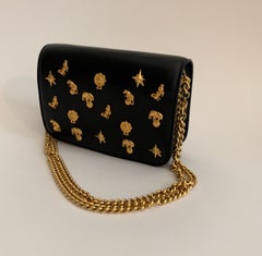 Roberto Cavalli Circus Purse Black Leather Gold Animal Embellishment Chain Strap