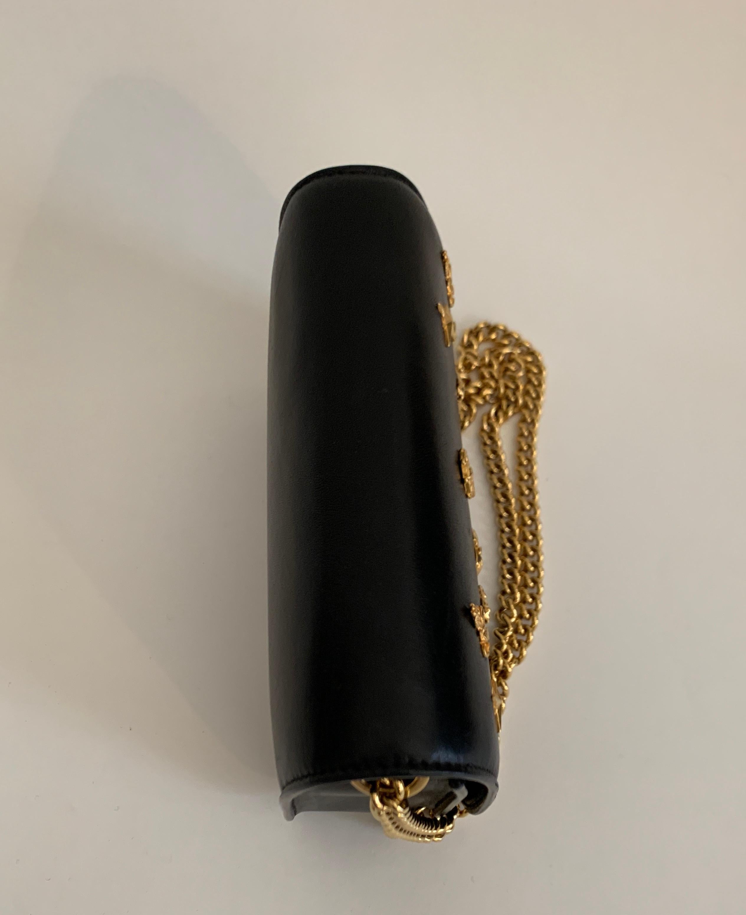 Women's Roberto Cavalli Circus Purse Black Leather Gold Animal Embellishment Chain Strap For Sale