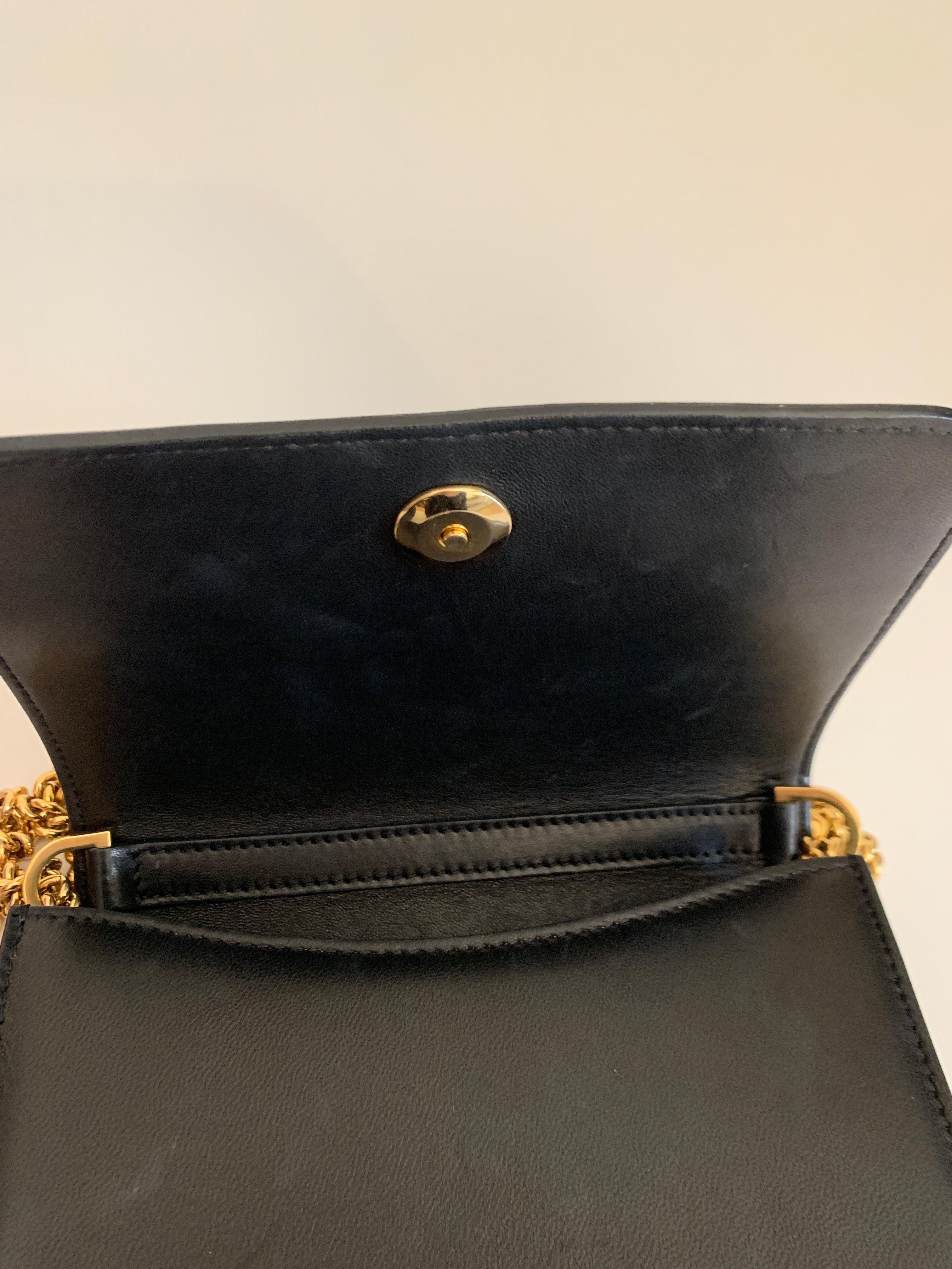 Roberto Cavalli Circus Purse Black Leather Gold Animal Embellishment Chain Strap For Sale 2