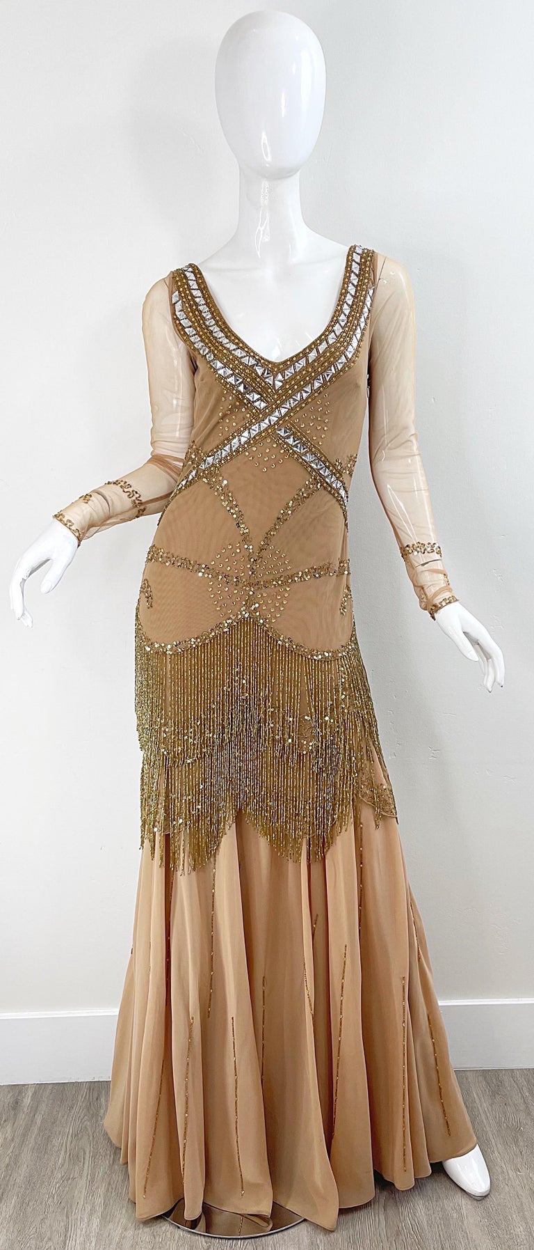 roberto cavalli beaded fringe dress Roberto Cavalli F/W 2006 Embellished Beaded Fringed Flapper Open Back Mini  Dress