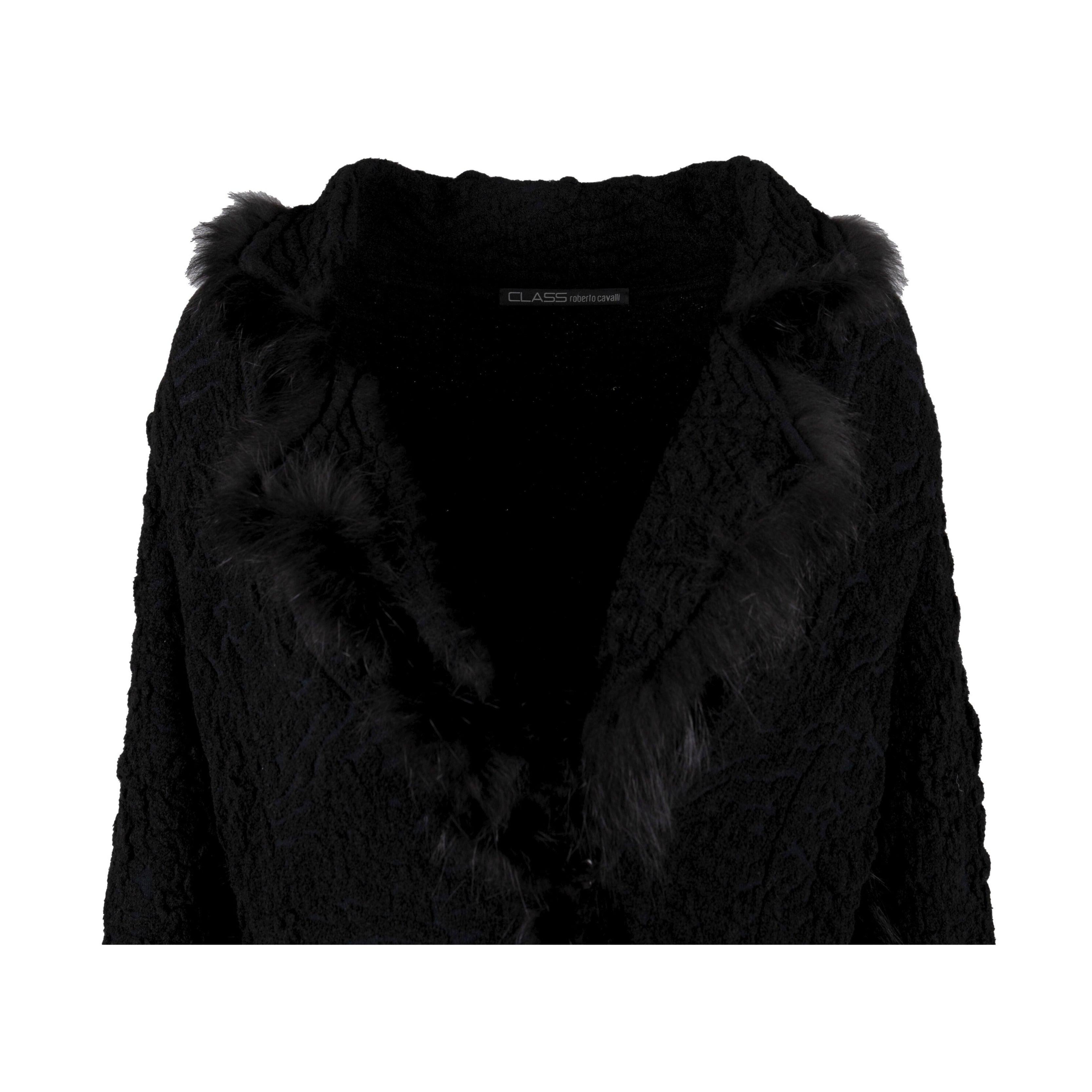 Nero Roberto Cavalli Cappotto lungo di classe con pelliccia - anni '00 in vendita
