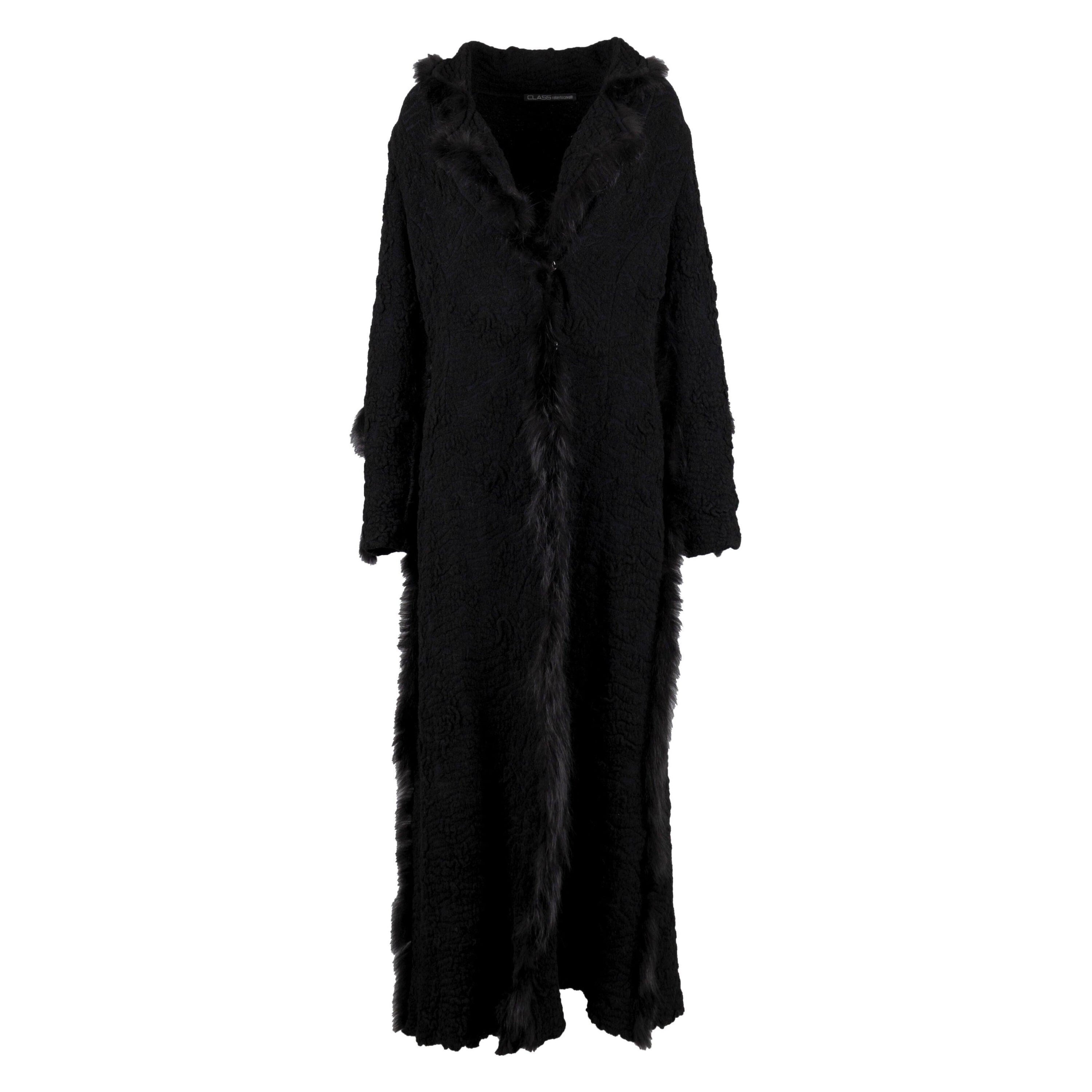 Roberto Cavalli Class Langer Mantel mit Pelz - '00s im Angebot