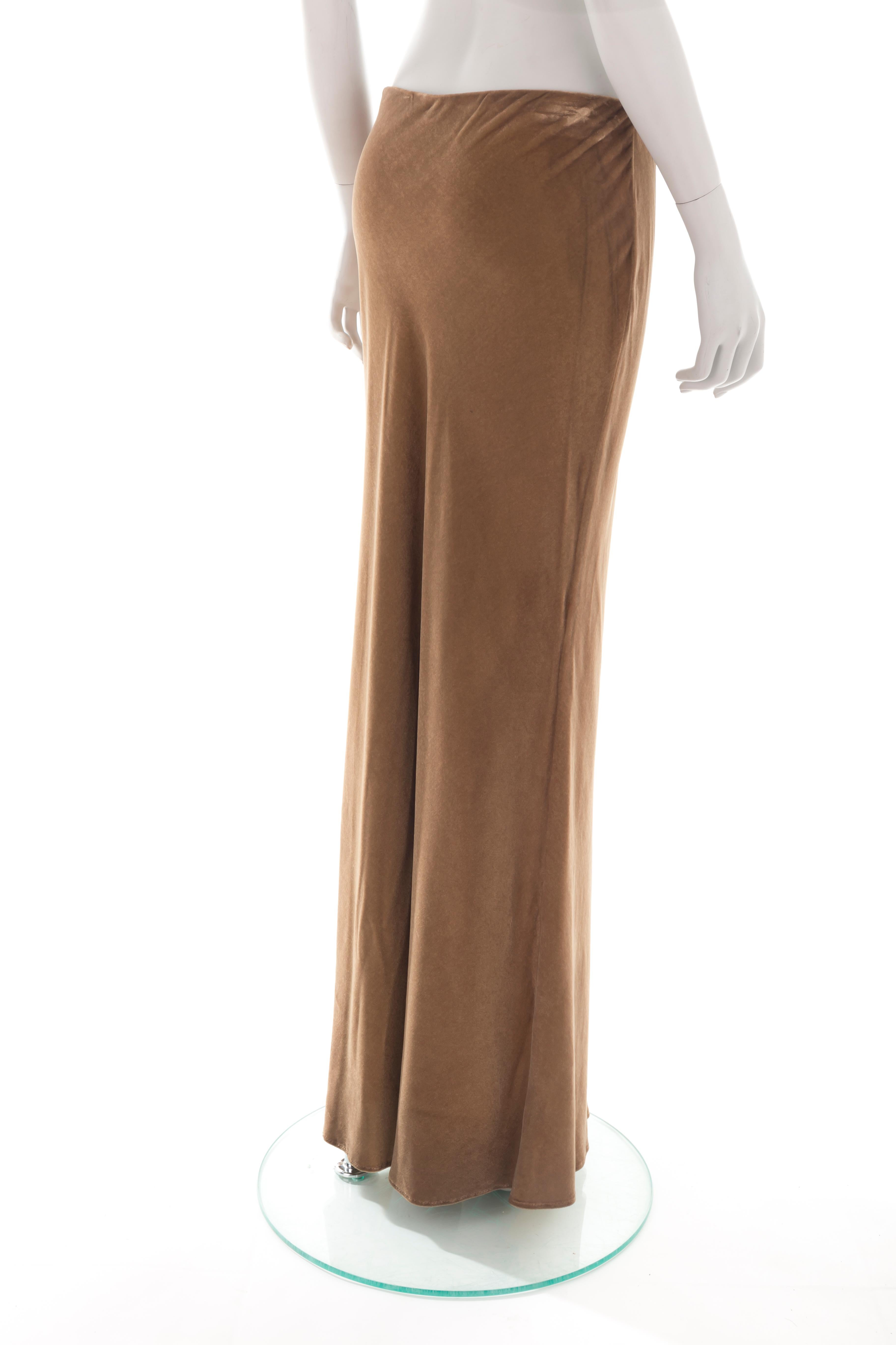 Roberto Cavalli Class low waist brown velvet maxi skirt, early 2000s In Good Condition In Rome, IT