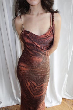 Roberto Cavalli Class S/S2000 Orange Tiger Dress Rhinestones
