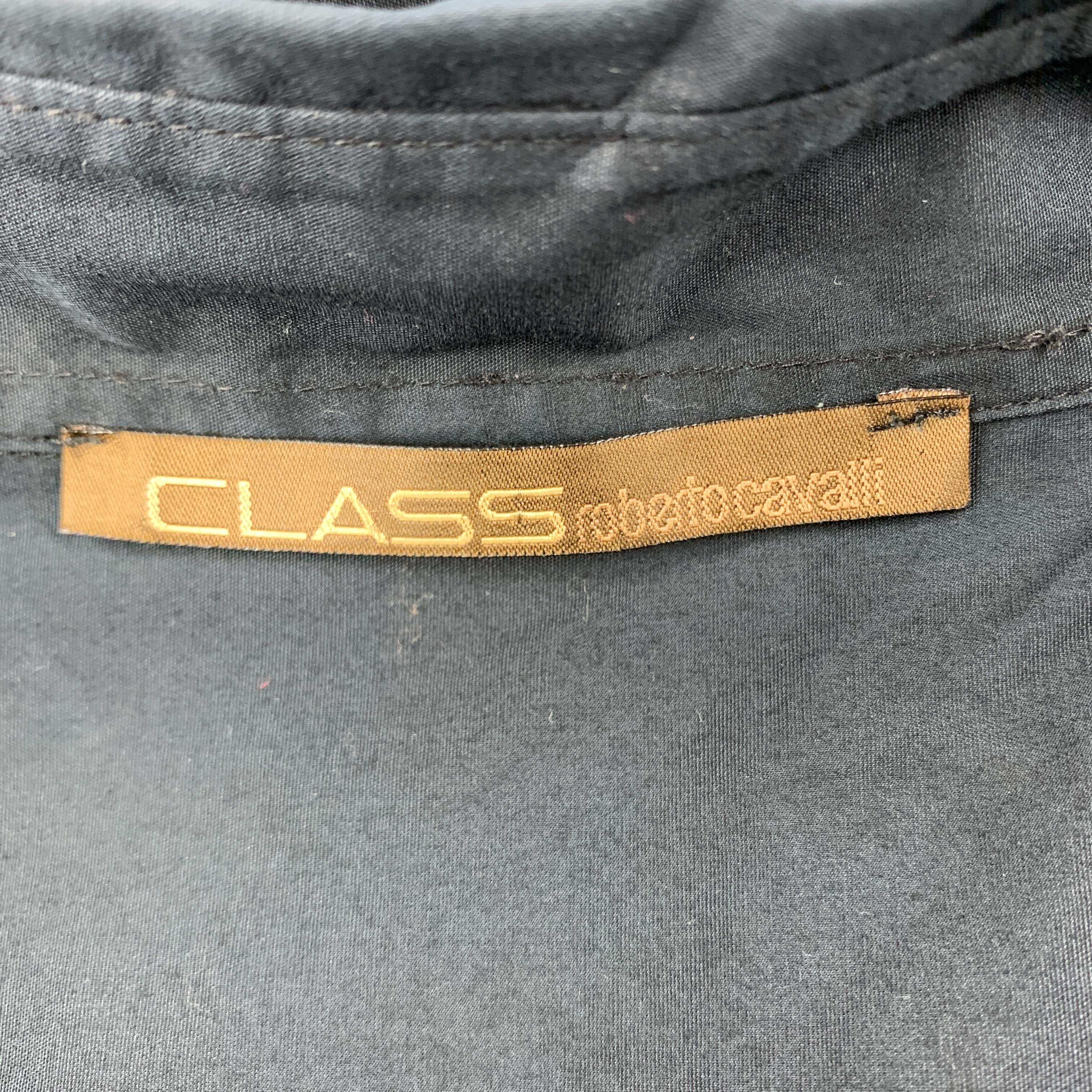 Men's ROBERTO CAVALLI CLASS Size L Black Embroidery Cotton Button Up Long Sleeve Shirt