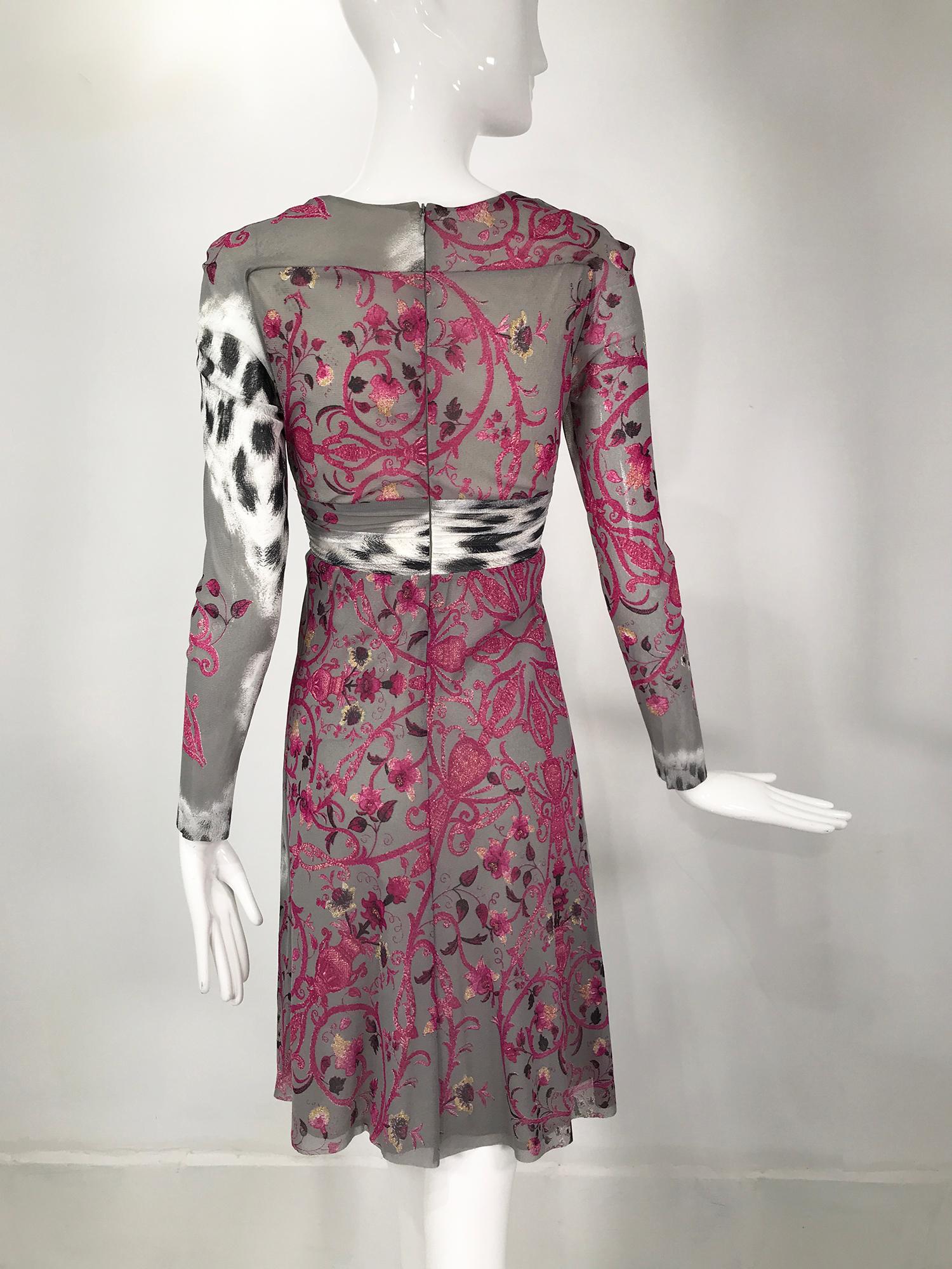 Women's Roberto Cavalli Class V Neck Printed Mesh Empire Bodice Dress For Sale