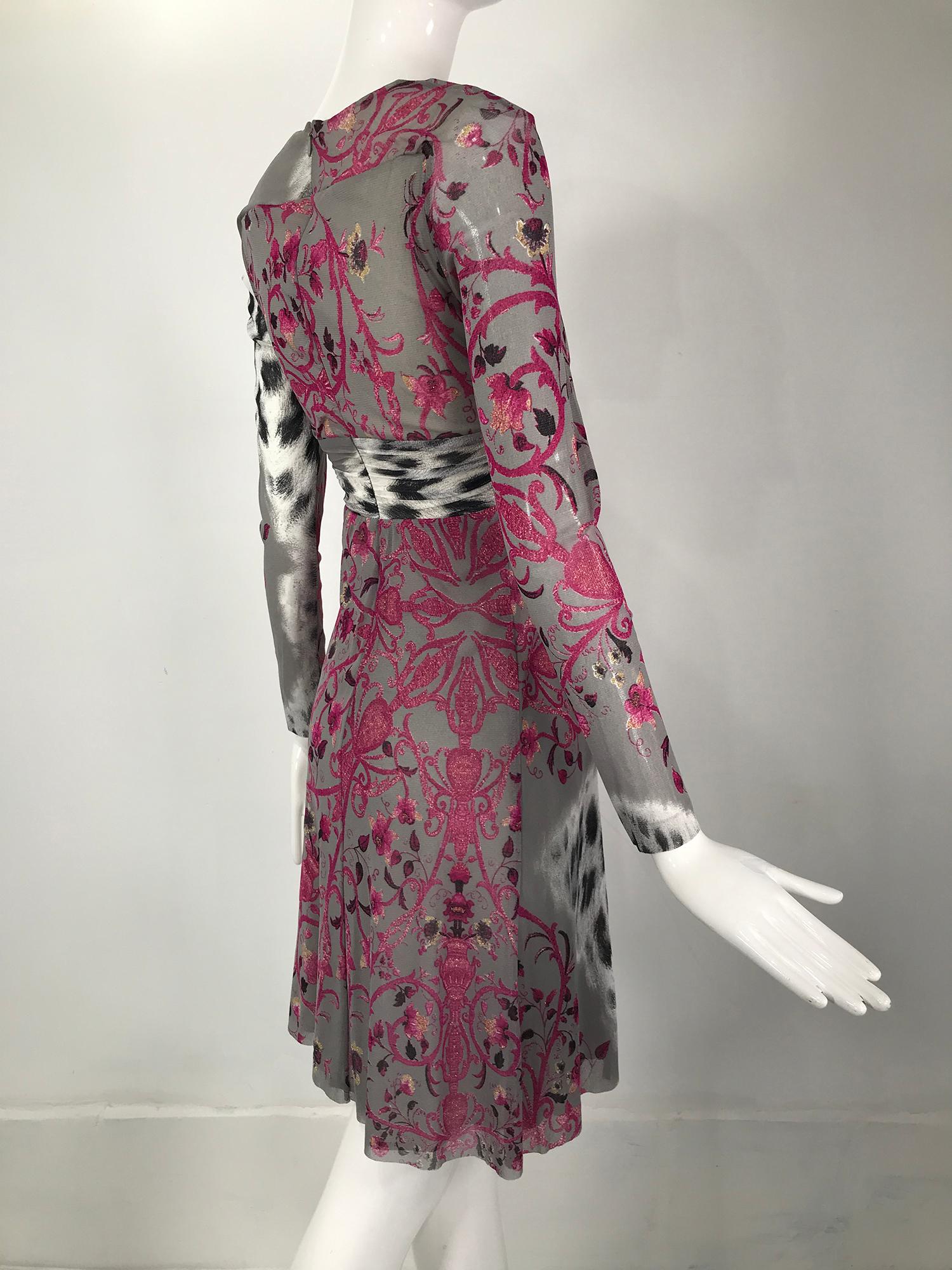 Roberto Cavalli Class V Neck Printed Mesh Empire Bodice Dress For Sale 1