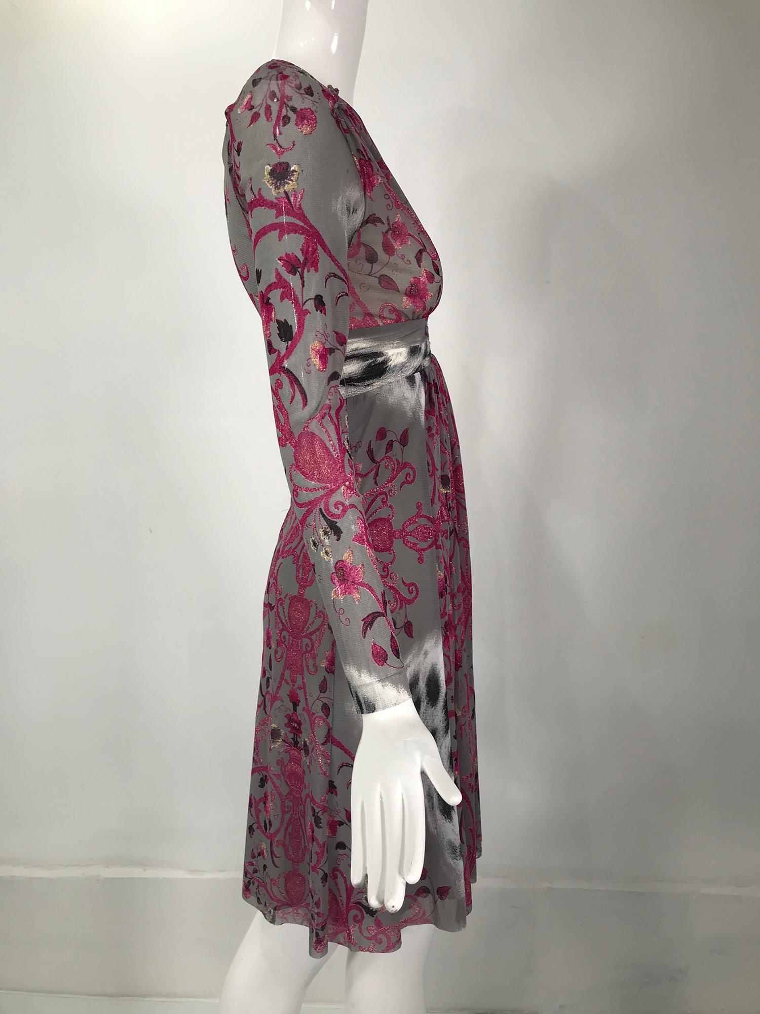 Roberto Cavalli Class V Neck Printed Mesh Empire Bodice Dress For Sale 2