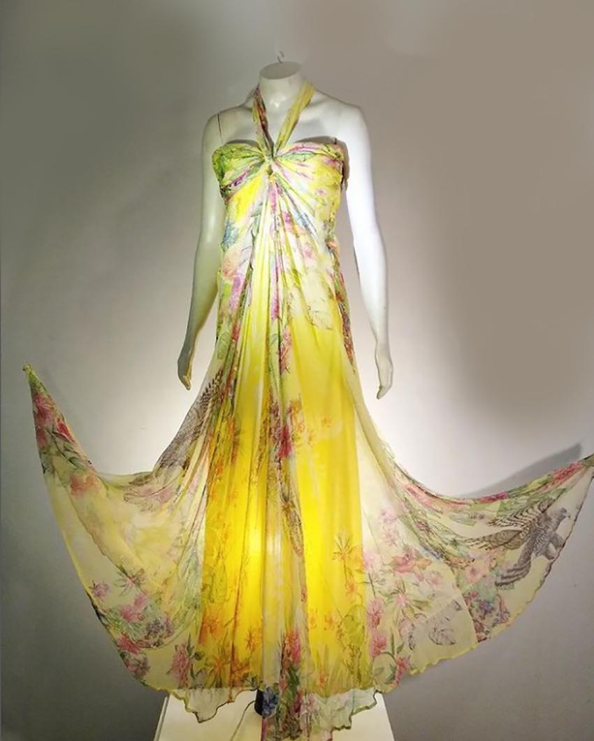 yellow floral silk dress