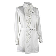 Roberto Cavalli Coat Trench Laser Cut Detail Winter White 42 / 8 New w/ Tag