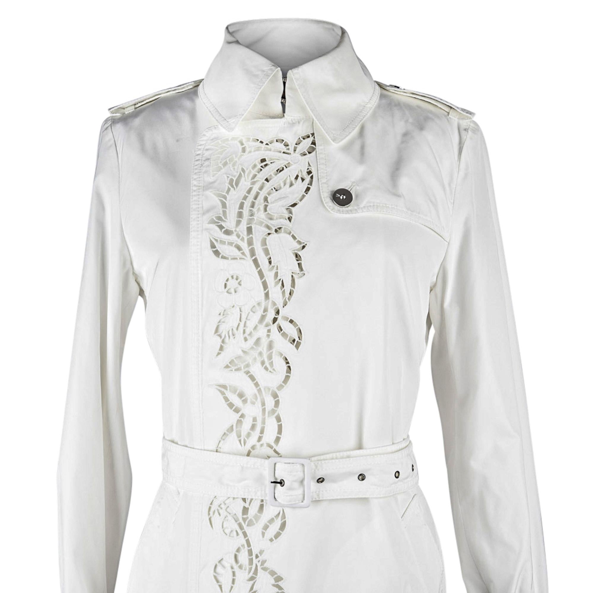 Roberto Cavalli Coat Trench Laser Cut Detail Winter White 42 / 8 New w/ Tag 1