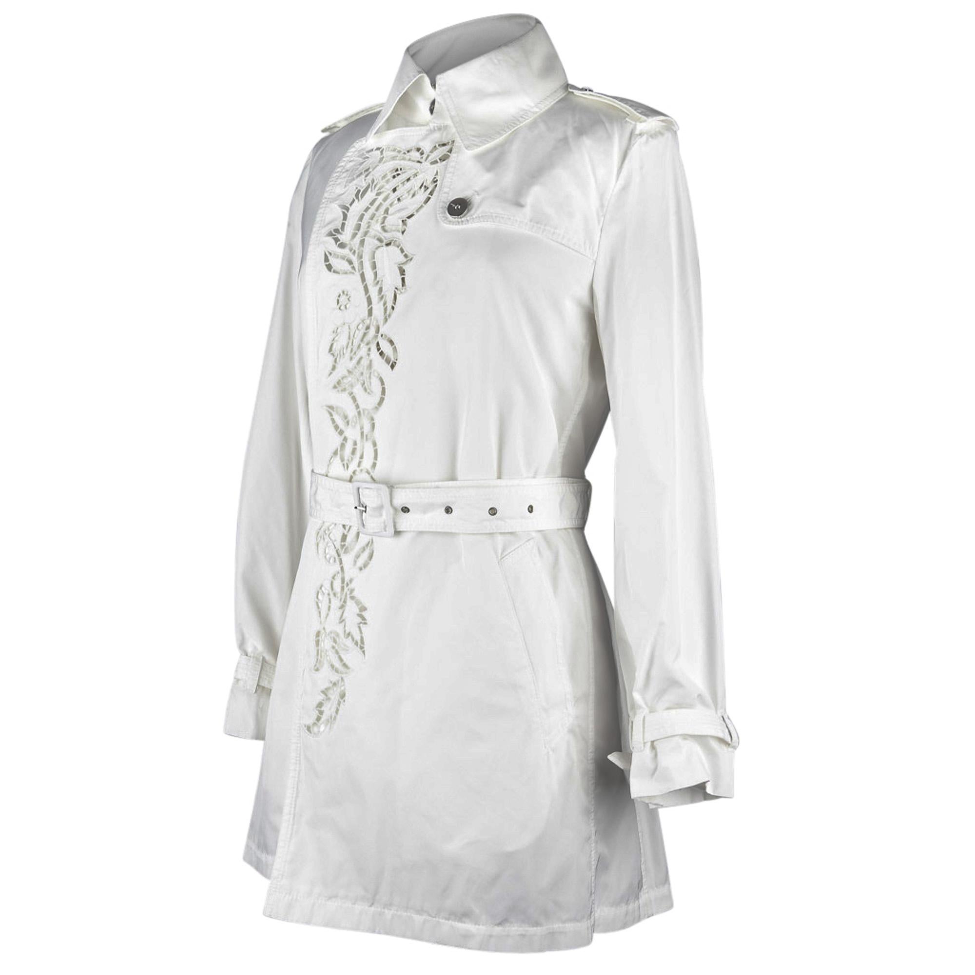 Roberto Cavalli Coat Trench Laser Cut Detail Winter White 42 / 8 New w/ Tag 2