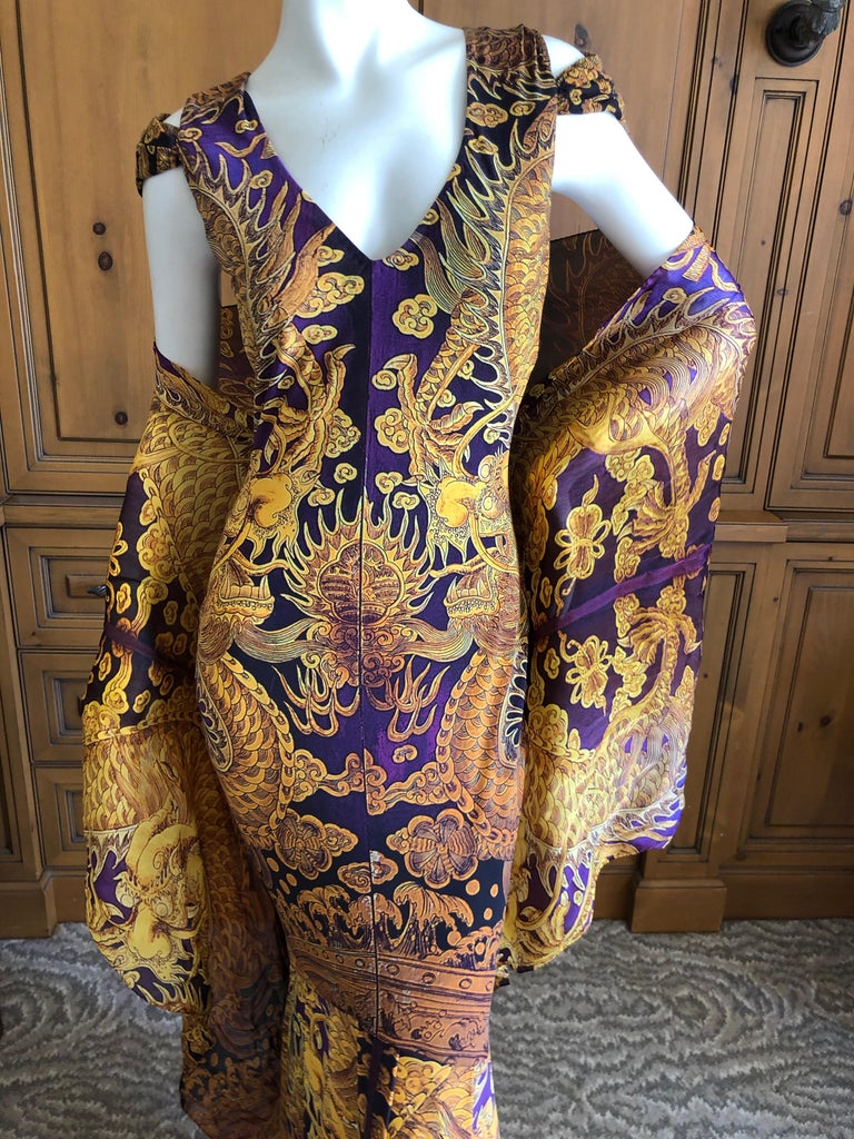 Roberto Cavalli Cold Shoulder Dragon Pattern Evening Dress with ...