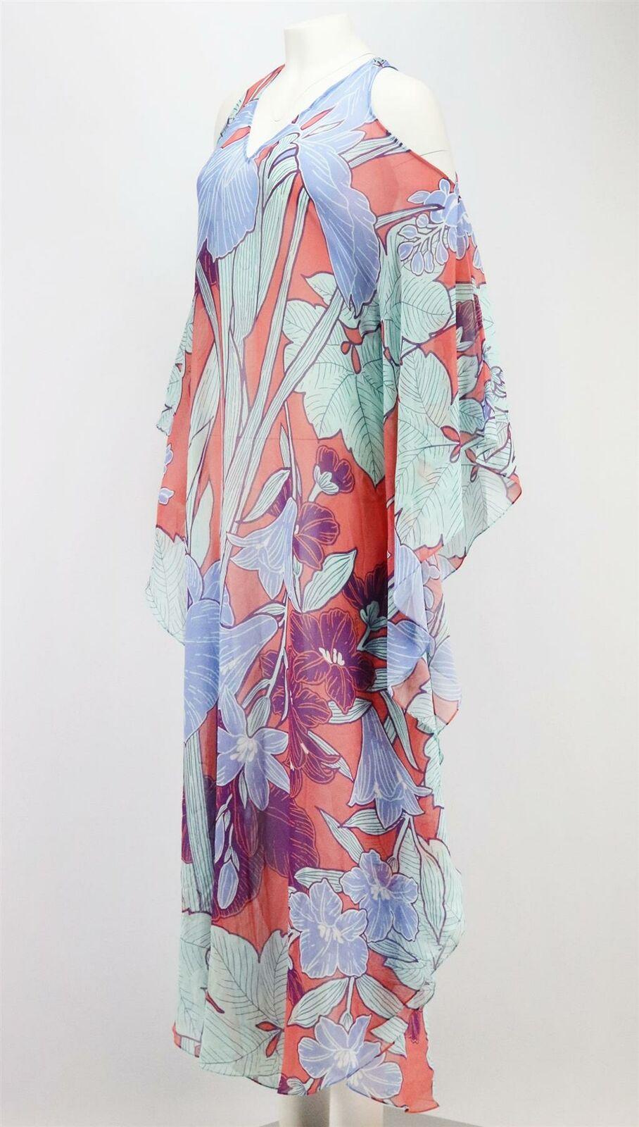Gray Roberto Cavalli Cold Shoulder Floral Print Silk Georgette Maxi Dress