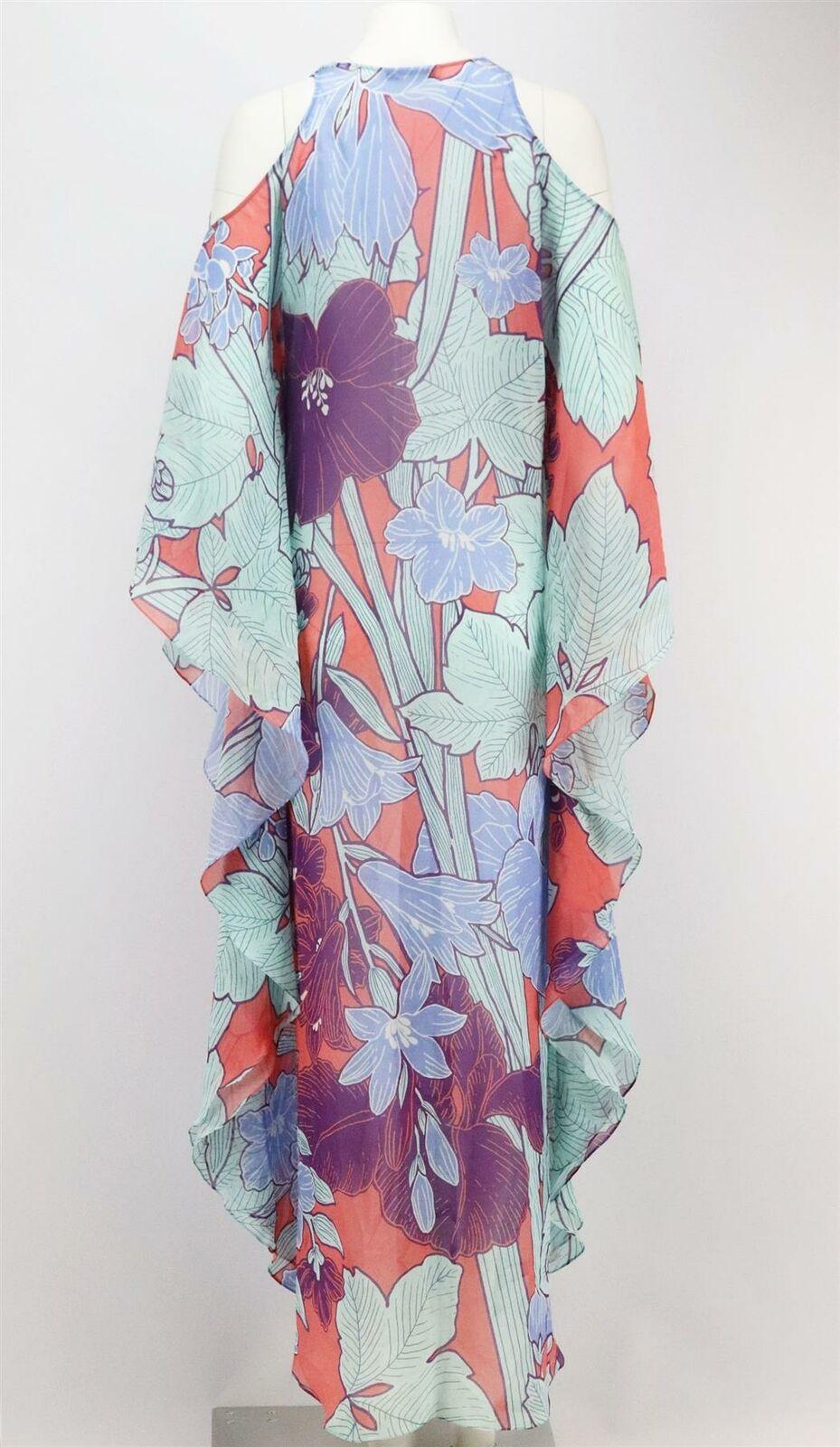 Roberto Cavalli Cold Shoulder Floral Print Silk Georgette Maxi Dress In Excellent Condition In London, GB