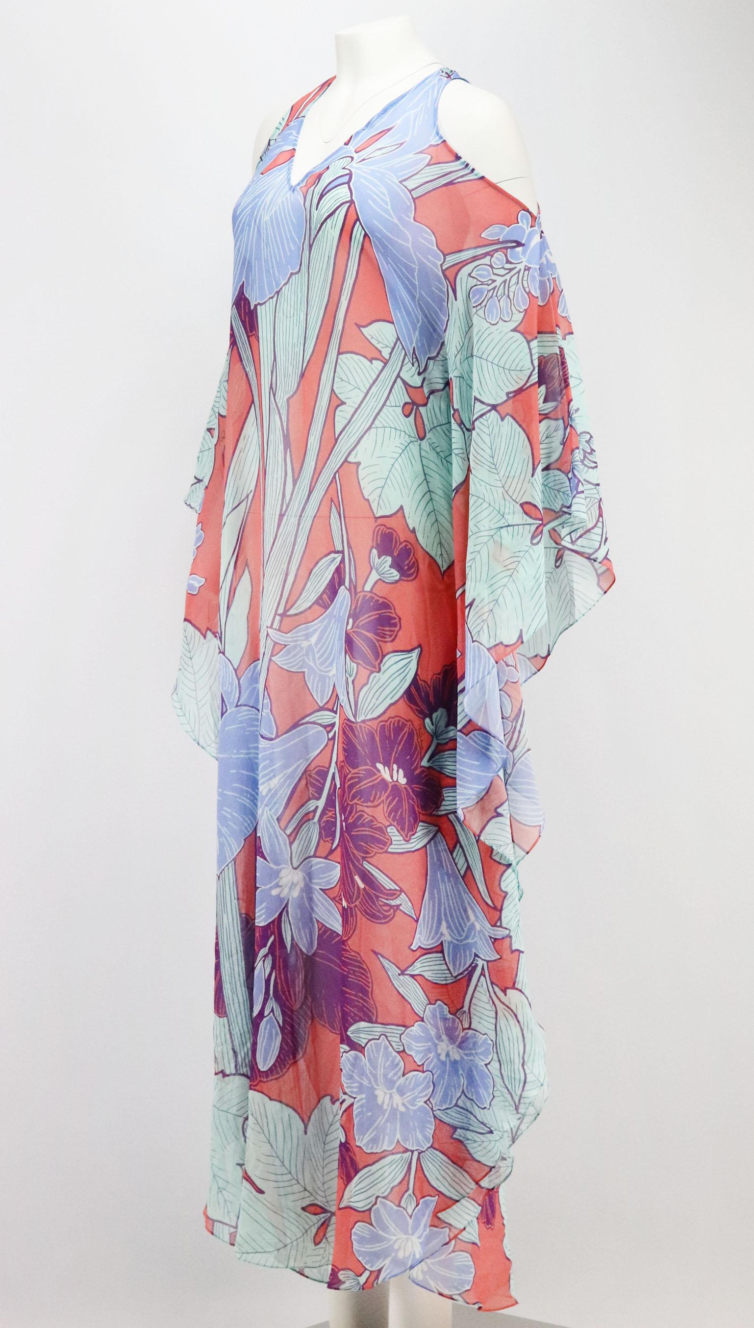 Gray Roberto Cavalli Cold Shoulder Floral Print Silk Georgette Maxi Dress IT 40 UK 8
