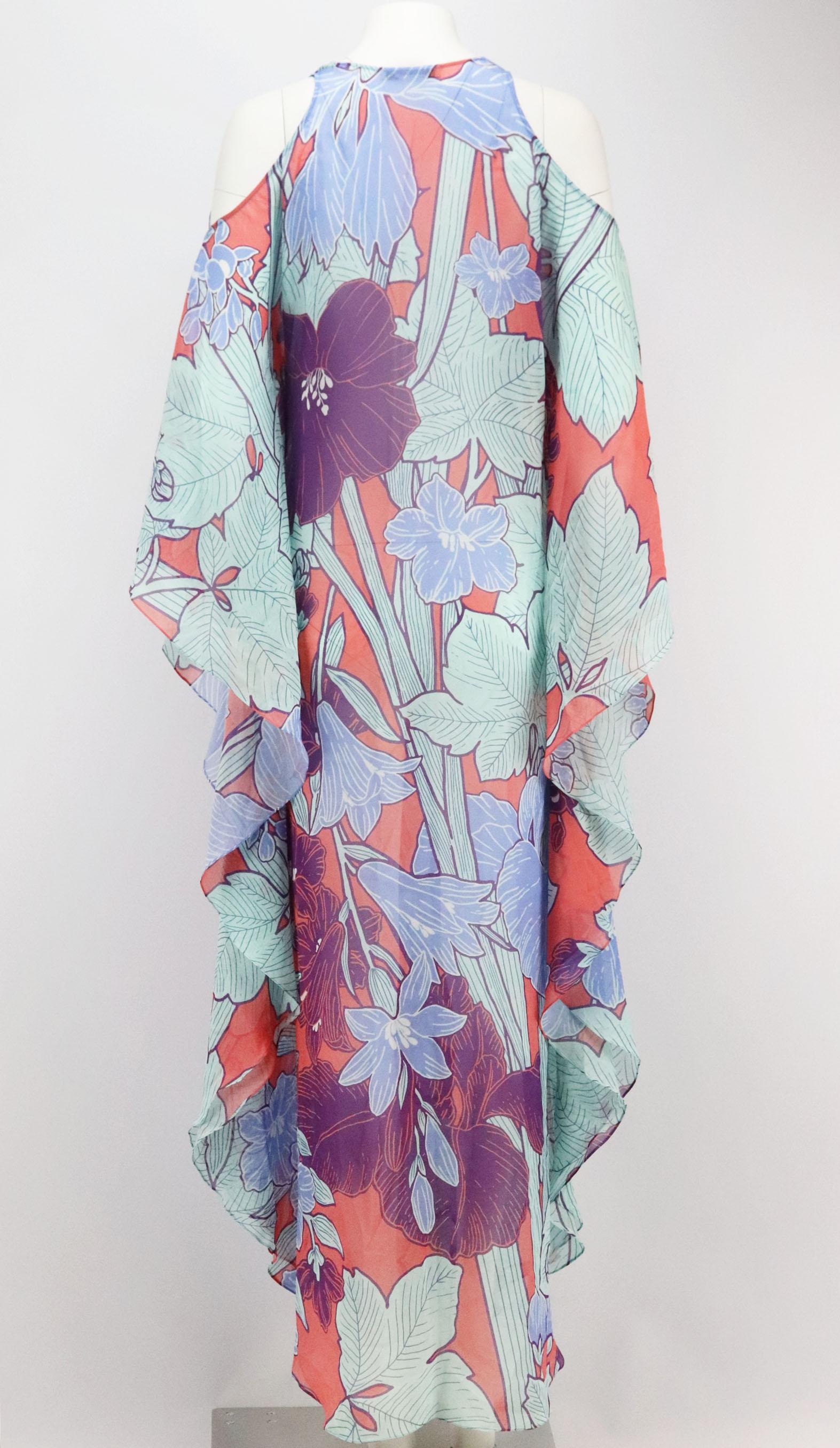 Roberto Cavalli Cold Shoulder Floral Print Silk Georgette Maxi Dress IT 40 UK 8 In Good Condition In London, GB