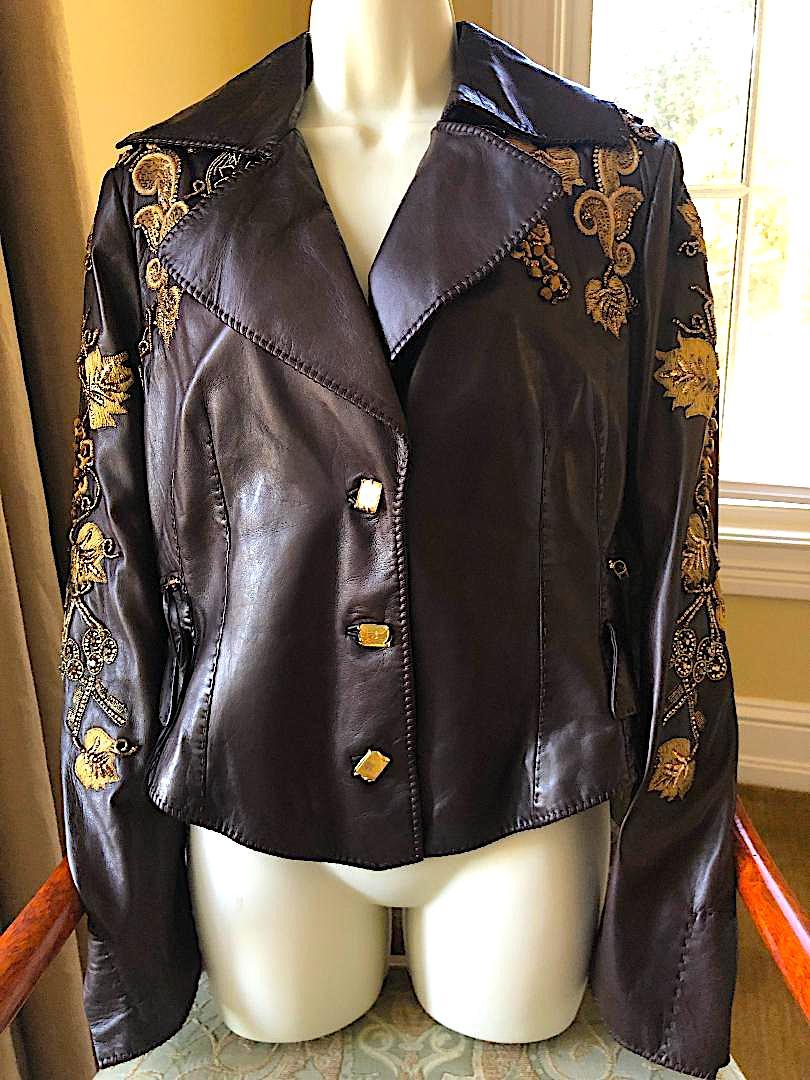 Women's Roberto Cavalli Collectable Embellished Whipstitch Leather Jacket with Tigereye  For Sale