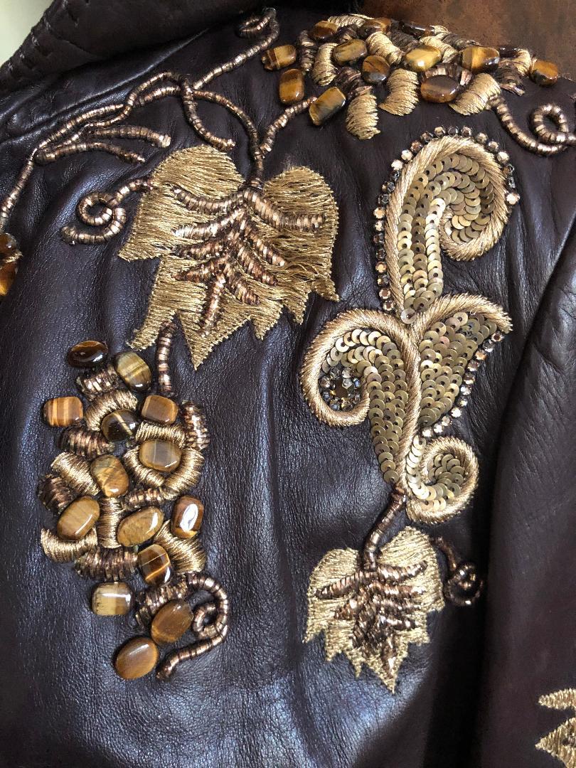 Roberto Cavalli Collectable Embellished Whipstitch Leather Jacket with Tigereye  For Sale 1