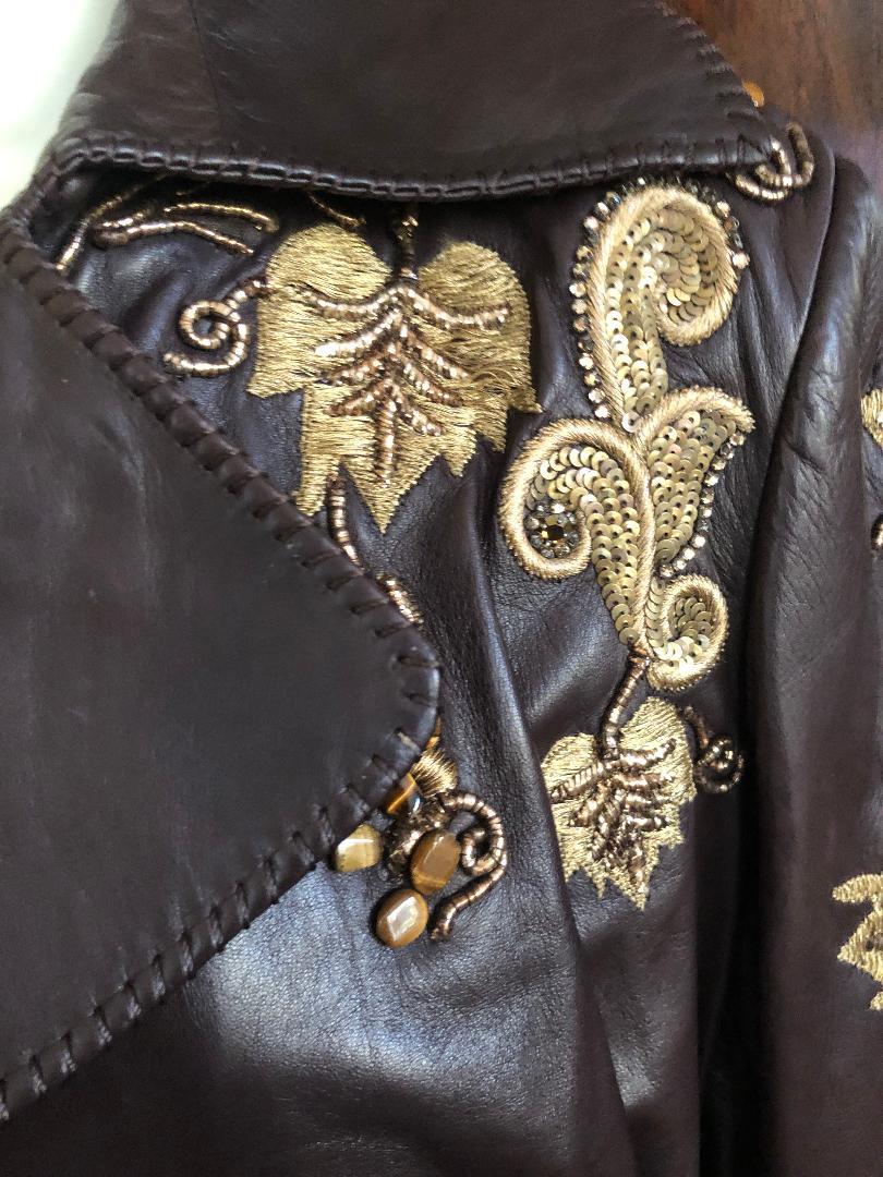 Roberto Cavalli Collectable Embellished Whipstitch Leather Jacket with Tigereye  For Sale 2