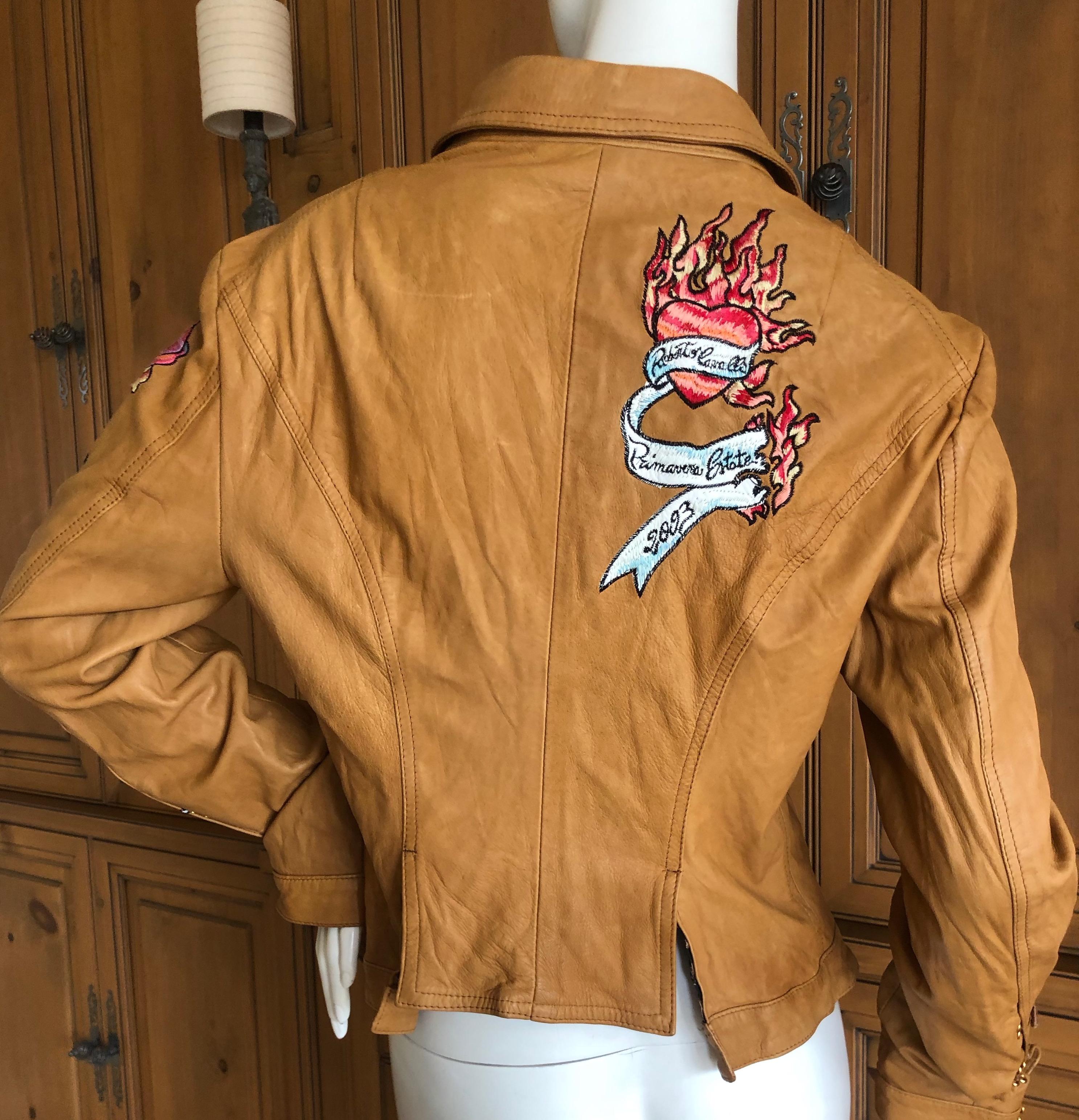 Roberto Cavalli Collectable Leather Jacket with Tattoo Embroidery 2003 For Sale 2