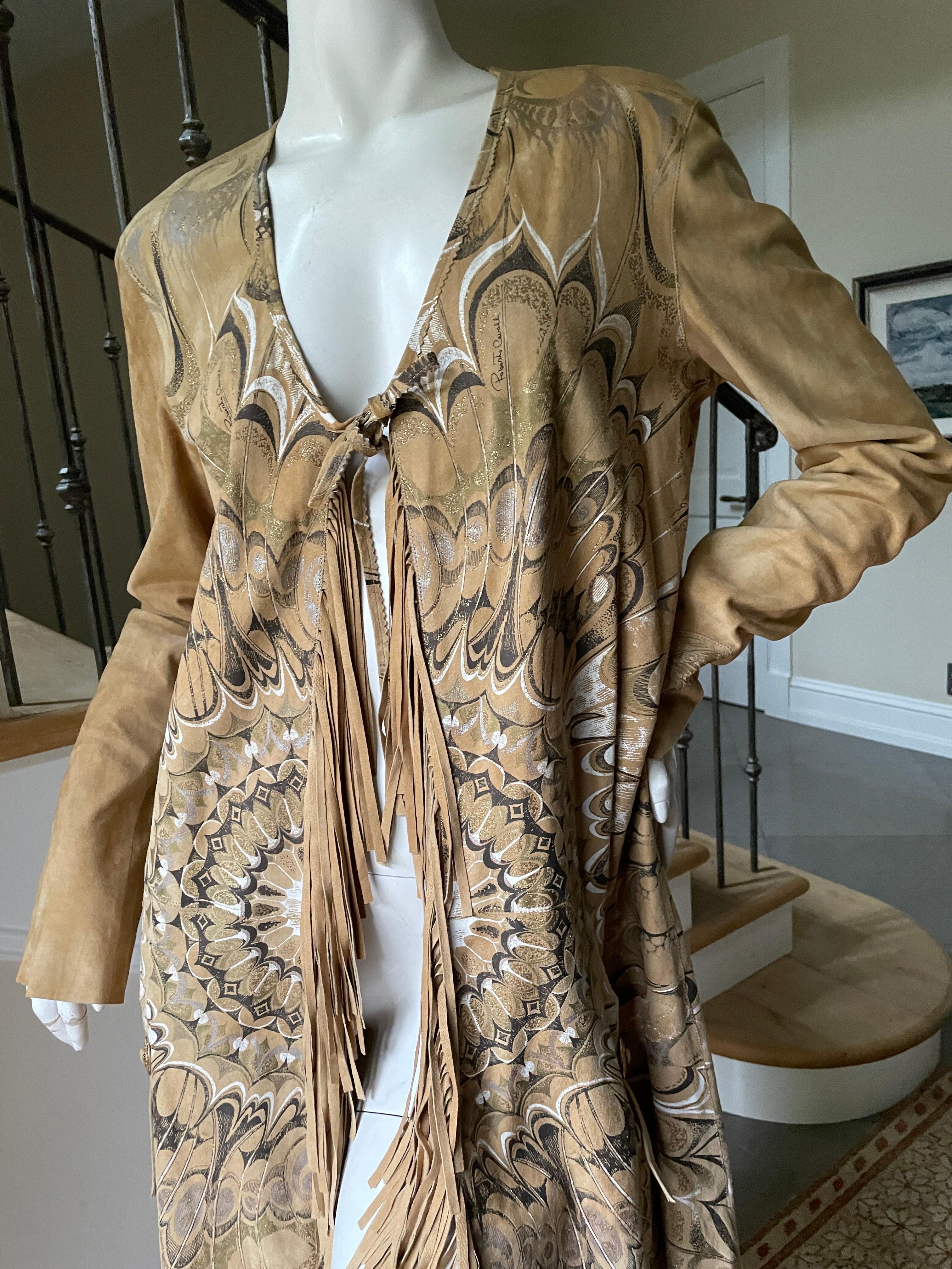 Beige Roberto Cavalli Collectable Spring 2004 Fringed Suede Rich Hippie Coat For Sale