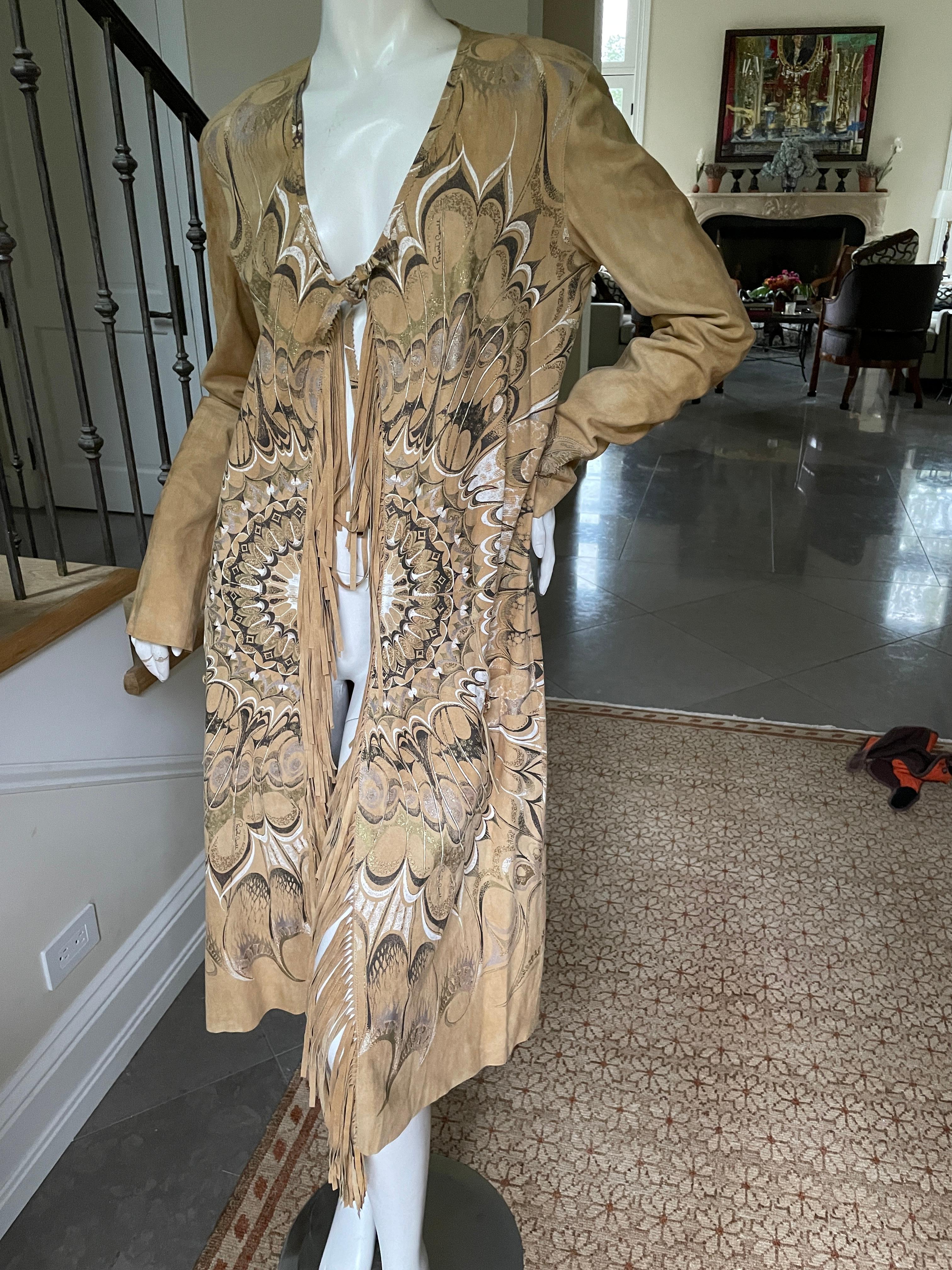 Roberto Cavalli Collectable Spring 2004 Fringed Suede Rich Hippie Coat In Excellent Condition For Sale In Cloverdale, CA