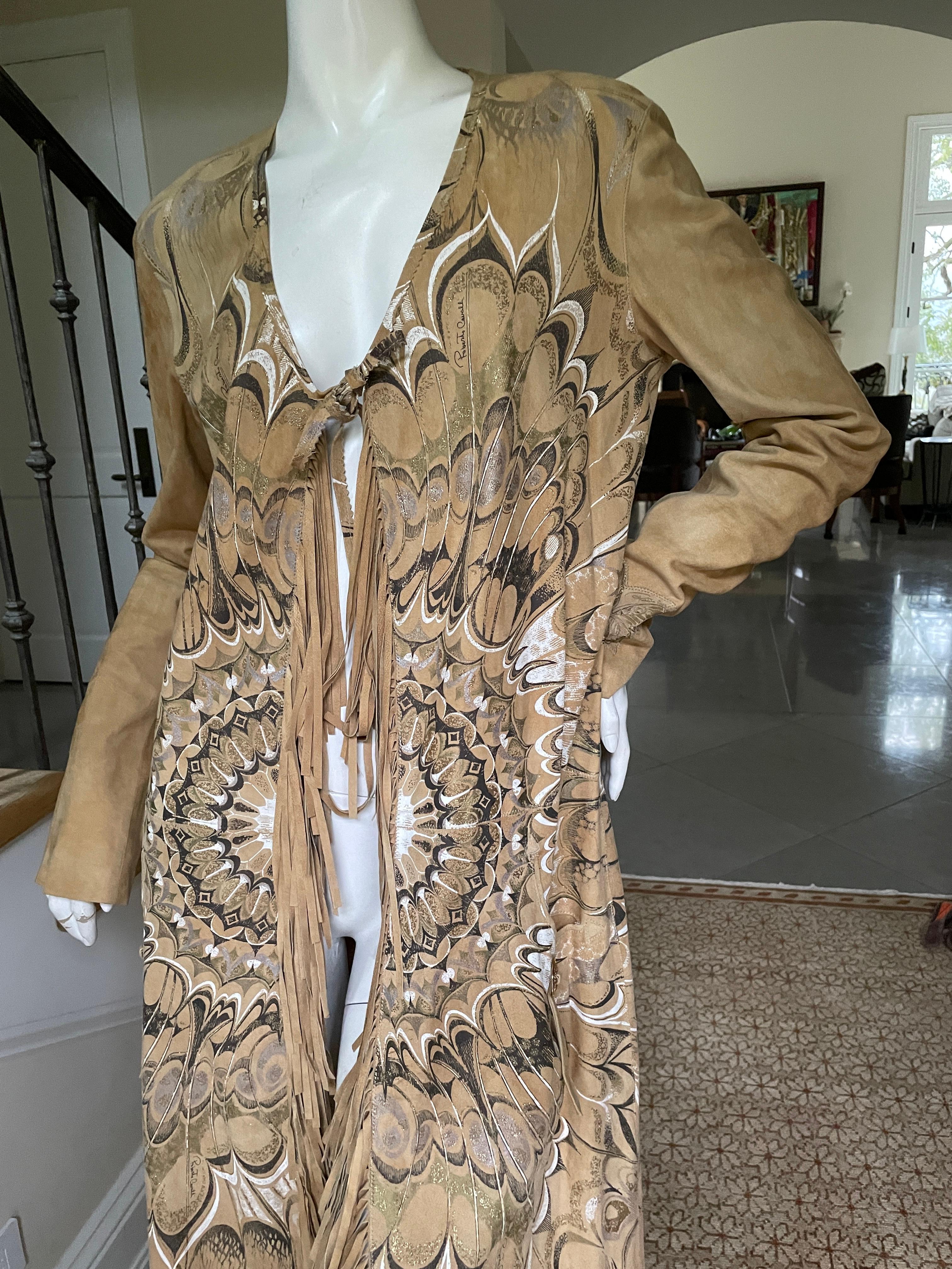 Women's or Men's Roberto Cavalli Collectable Spring 2004 Fringed Suede Rich Hippie Coat For Sale