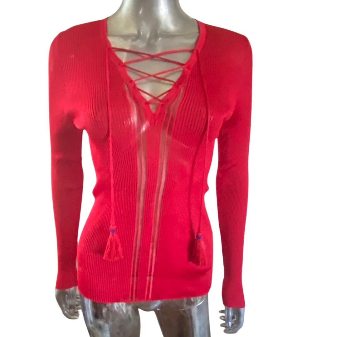 Roberto Cavalli Collection Red Viscose Sexy Knit Summer Sweater, Italy Size 10 For Sale 7