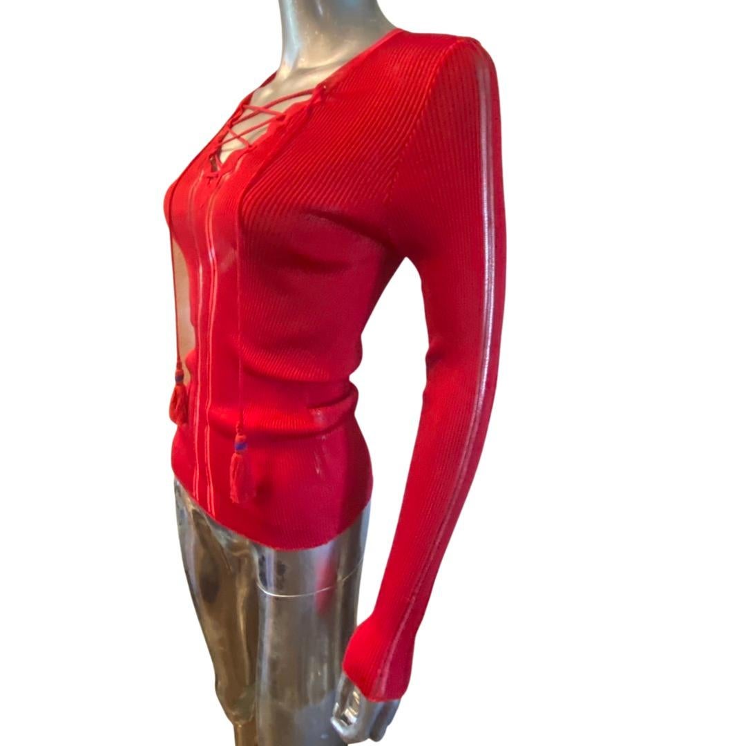 Roberto Cavalli Collection Red Viscose Sexy Knit Summer Sweater, Italy Size 10 For Sale 2