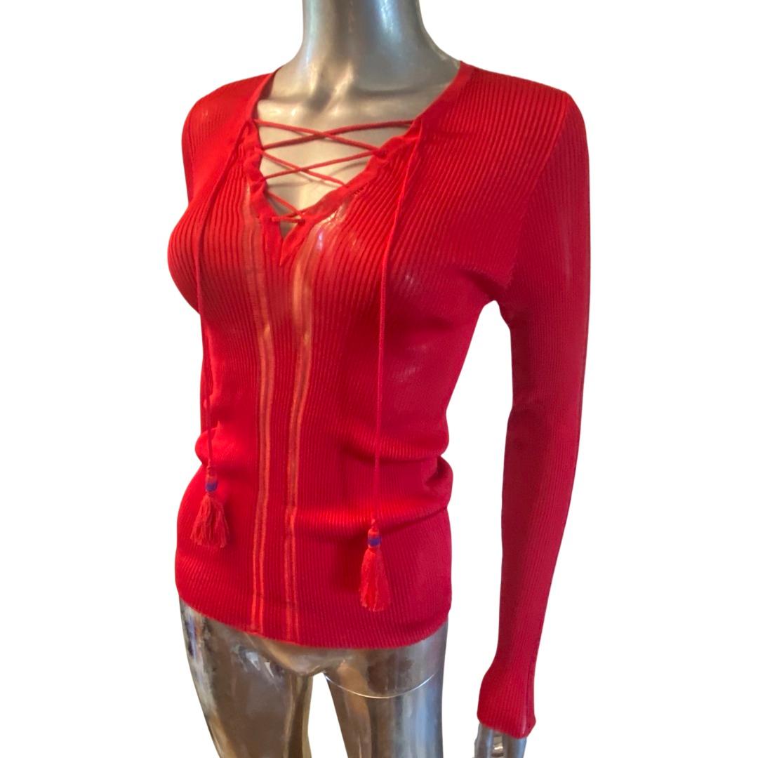 Roberto Cavalli Collection Red Viscose Sexy Knit Summer Sweater, Italy Size 10 For Sale 3