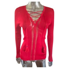 Roberto Cavalli Collection Red Viscose Sexy Knit Summer Sweater, Italy Size 10