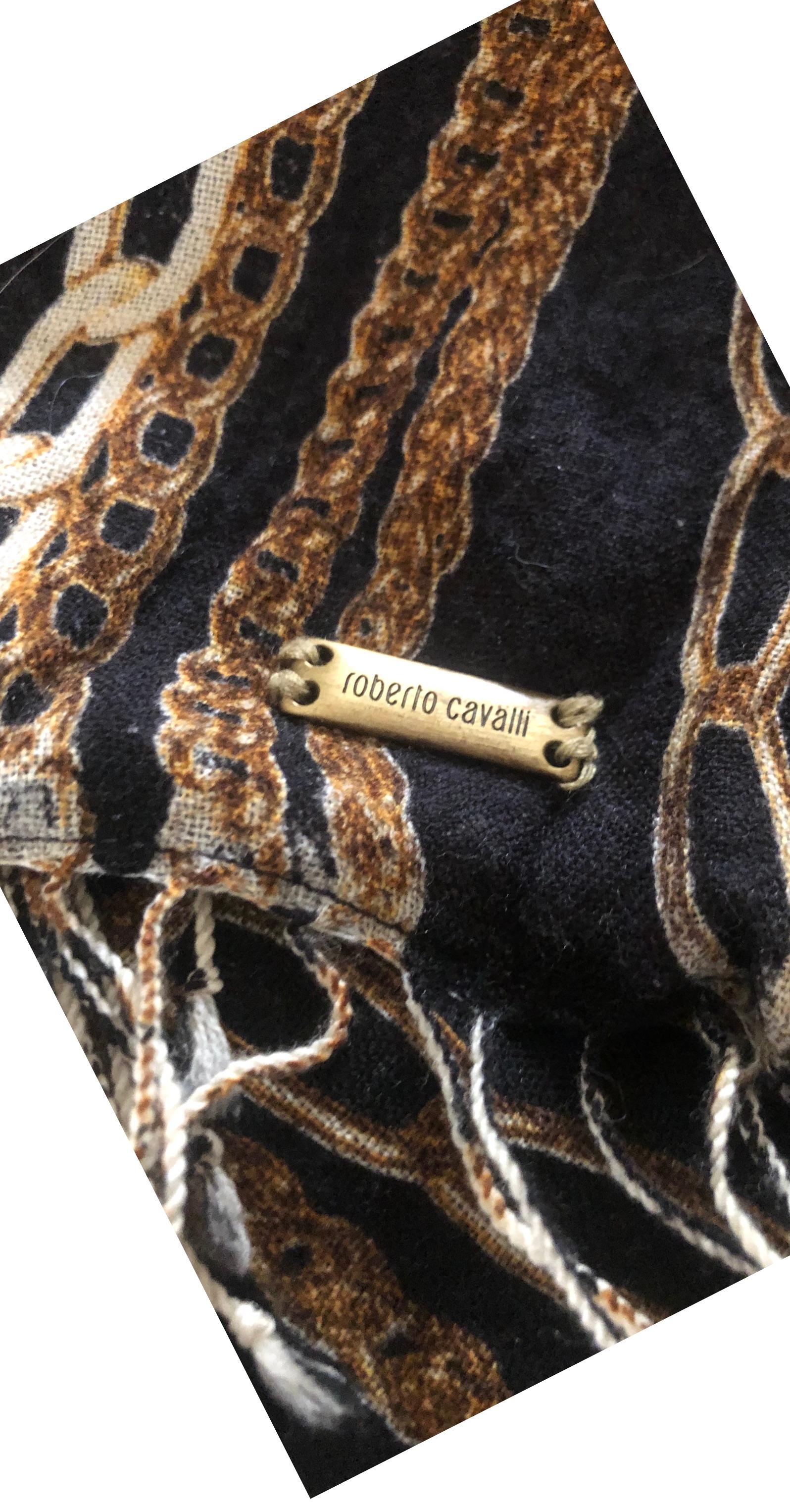 Châle/foulard en soie noire et laine imprimé chaînes dorées de la collection Roberto Cavalli, Italie en vente 8