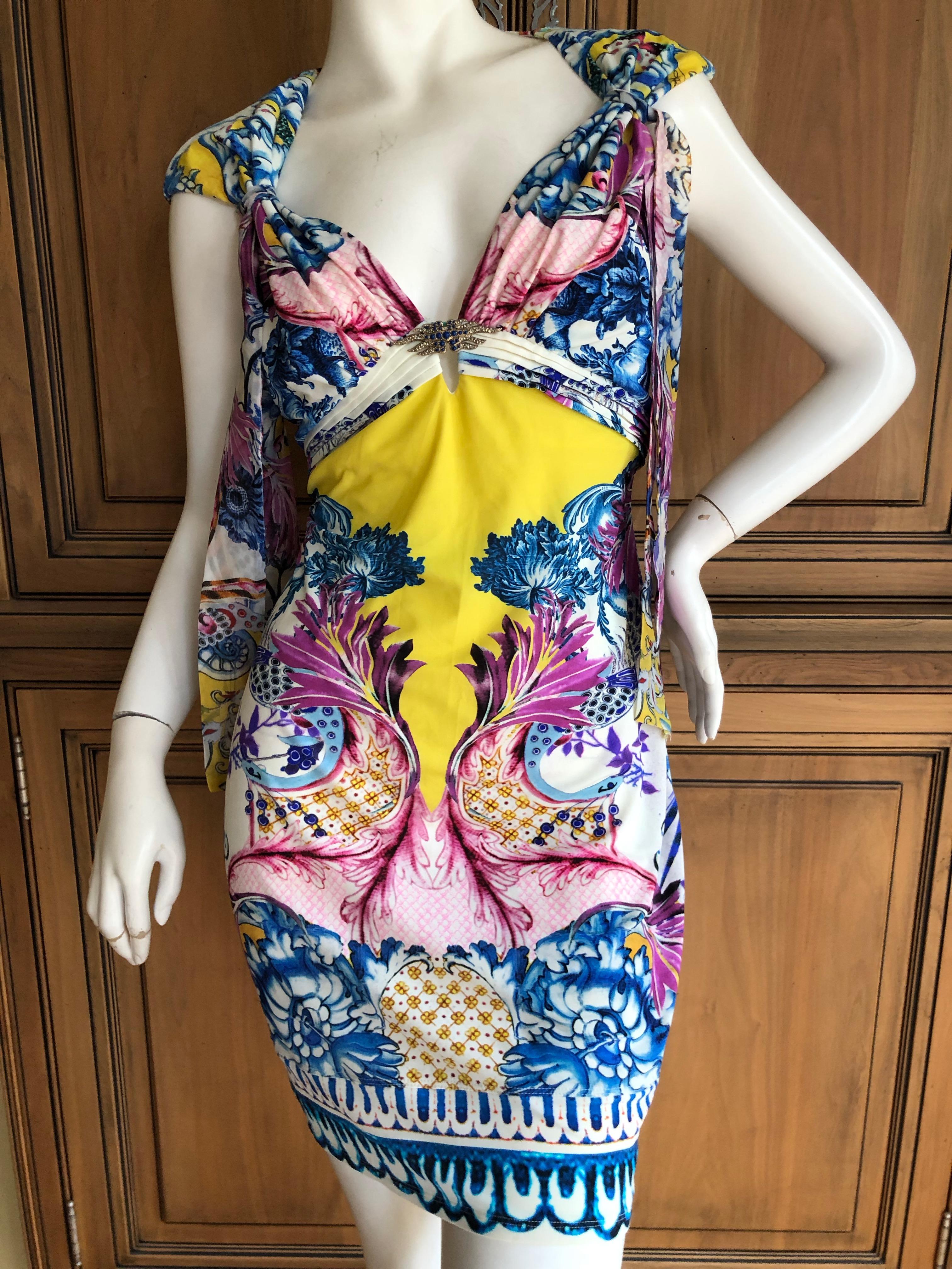 Roberto Cavalli  Delft China Trade Pattern Sleeveless Shift Dress
This is so pretty
Size 44 (Size tag removed)
 Bust 38