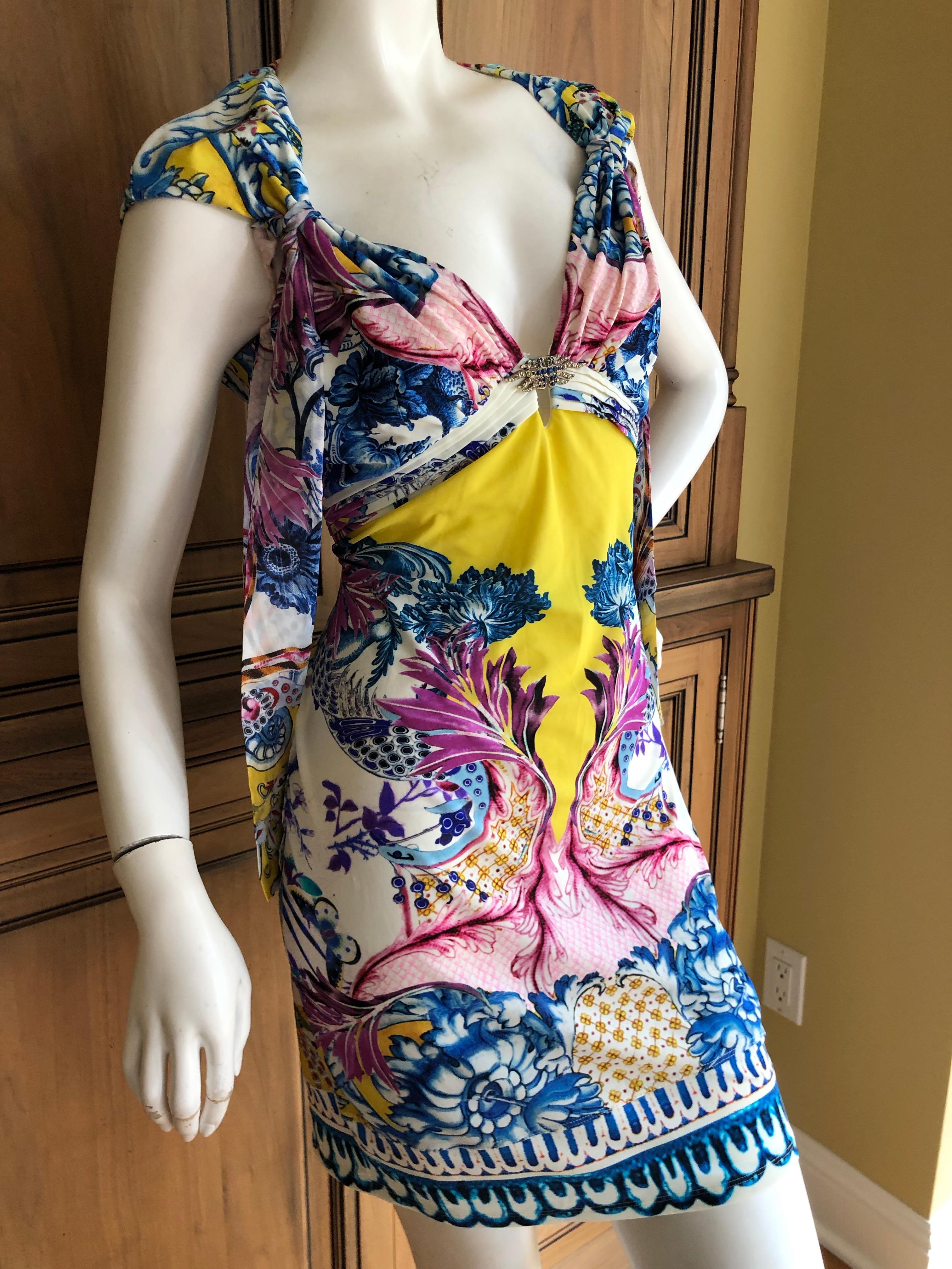 Women's Roberto Cavalli Colorful Delft China Trade Pattern Sleeveless Shift Dress For Sale