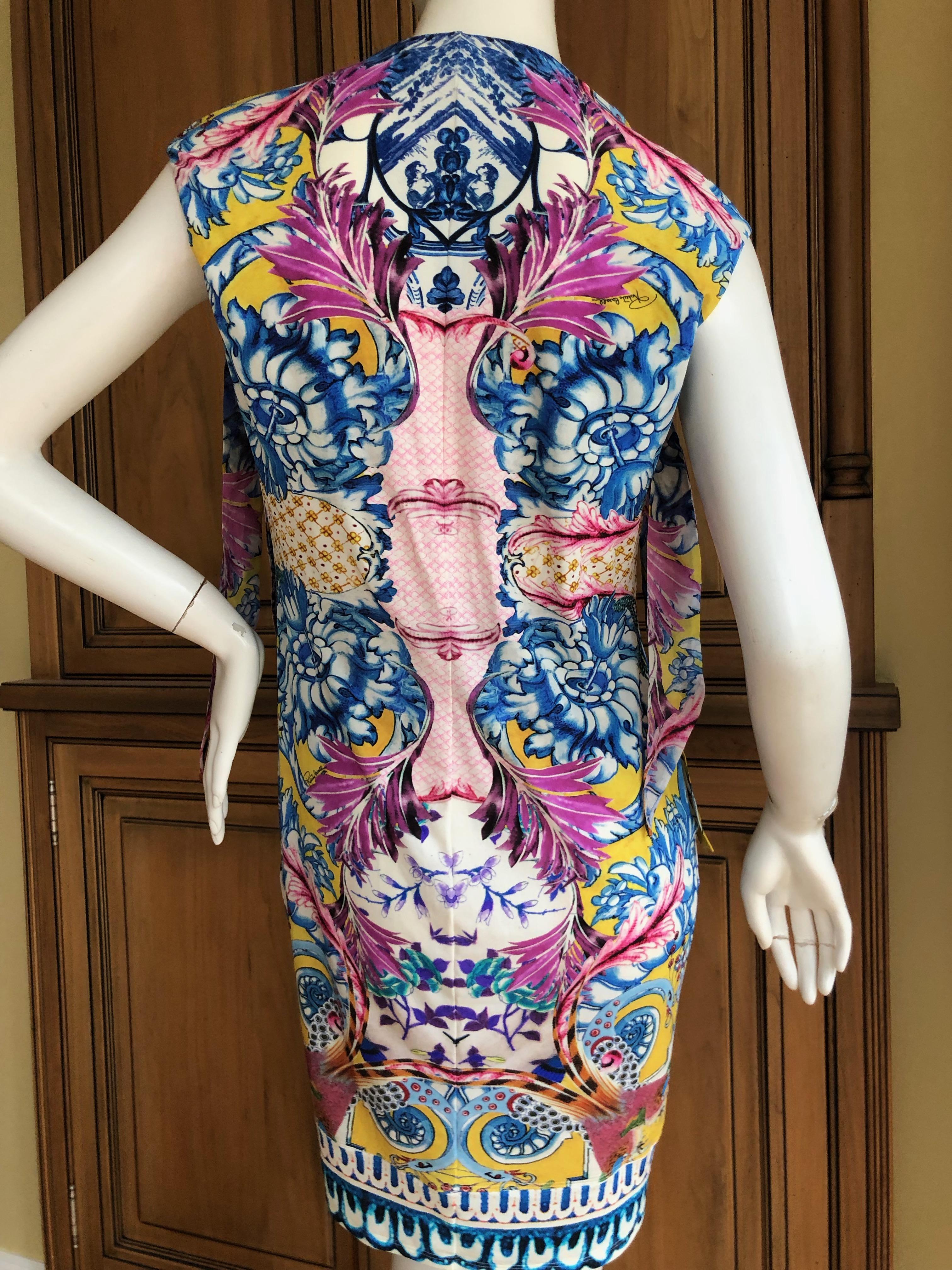 Roberto Cavalli Colorful Delft China Trade Pattern Sleeveless Shift Dress For Sale 1