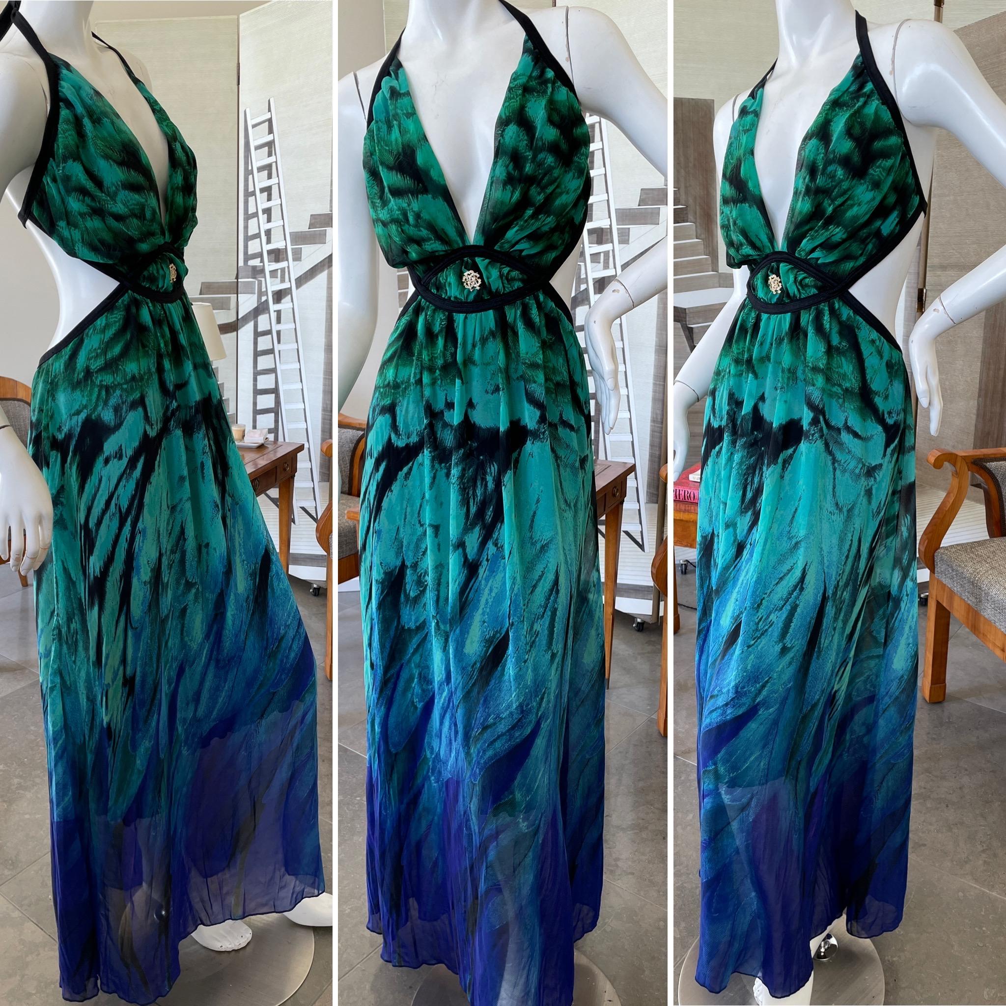 Roberto Cavalli Vintage Cut Out Butterfly Wing Print Evening Dress 
Size Small, there is a lot of stretch
 Bust 34