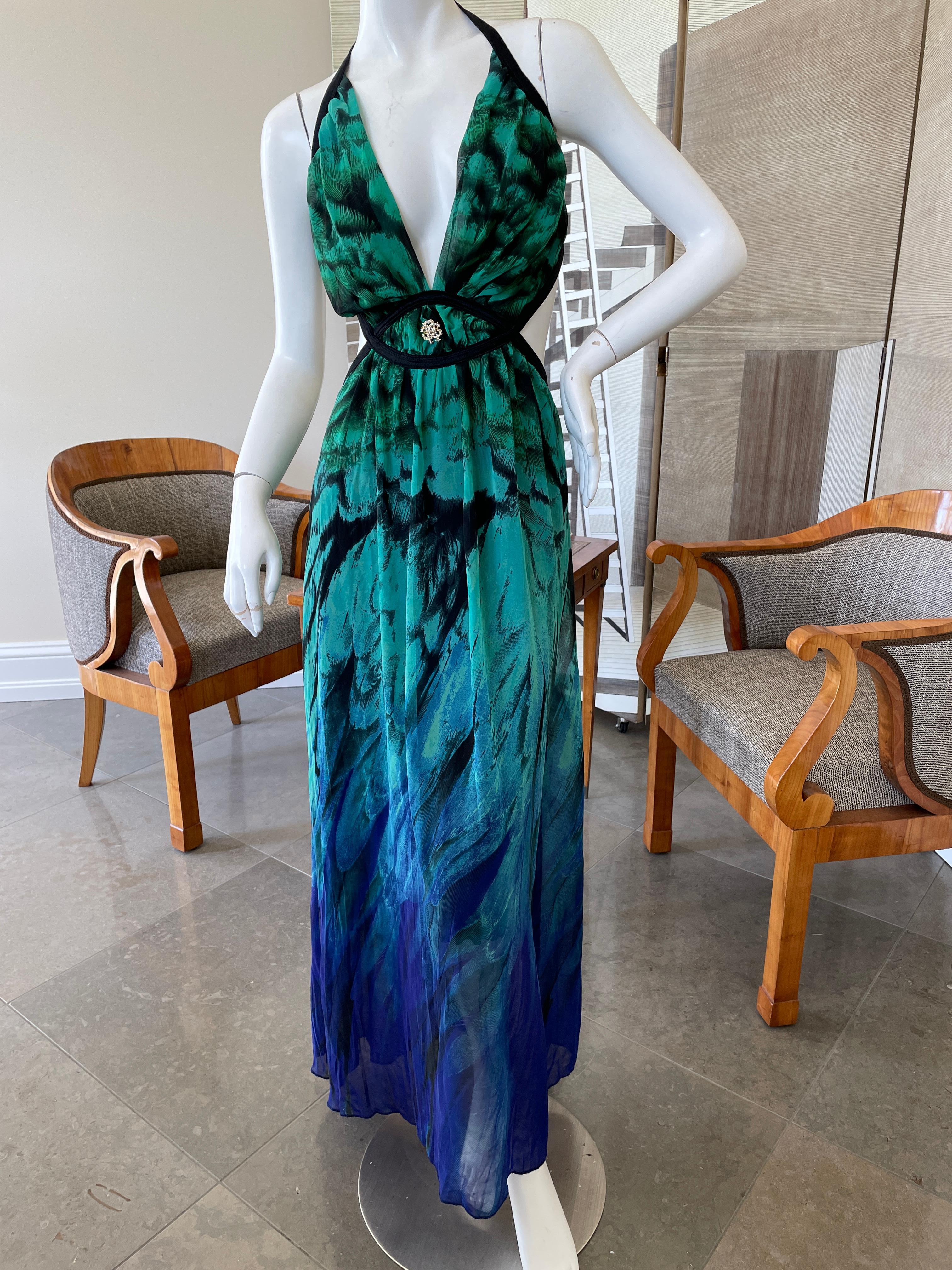 Blue Roberto Cavalli Colorful Vintage Maxi Dress with Cut Out Sides For Sale