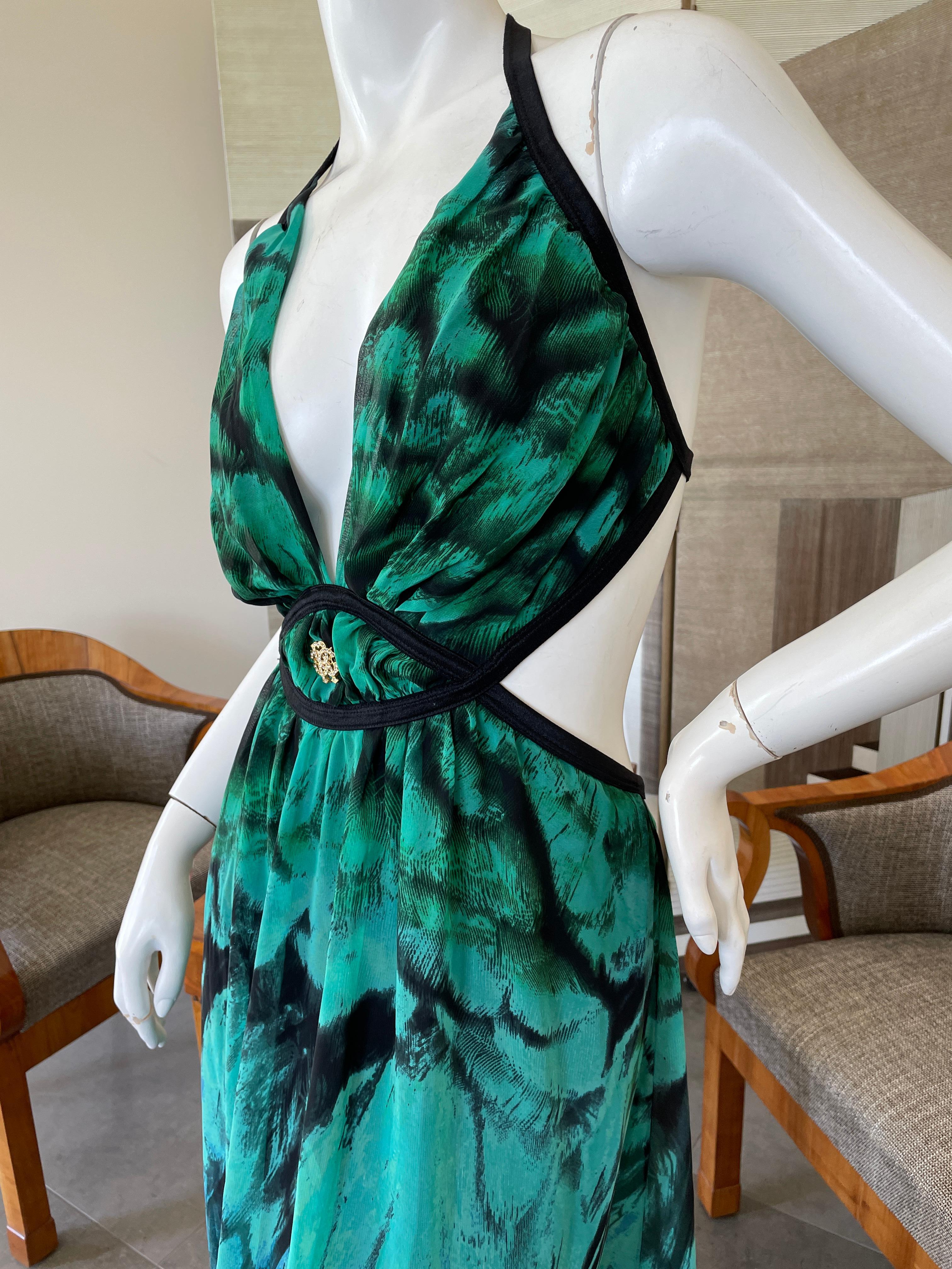 Roberto Cavalli Colorful Vintage Maxi Dress with Cut Out Sides In Excellent Condition For Sale In Cloverdale, CA