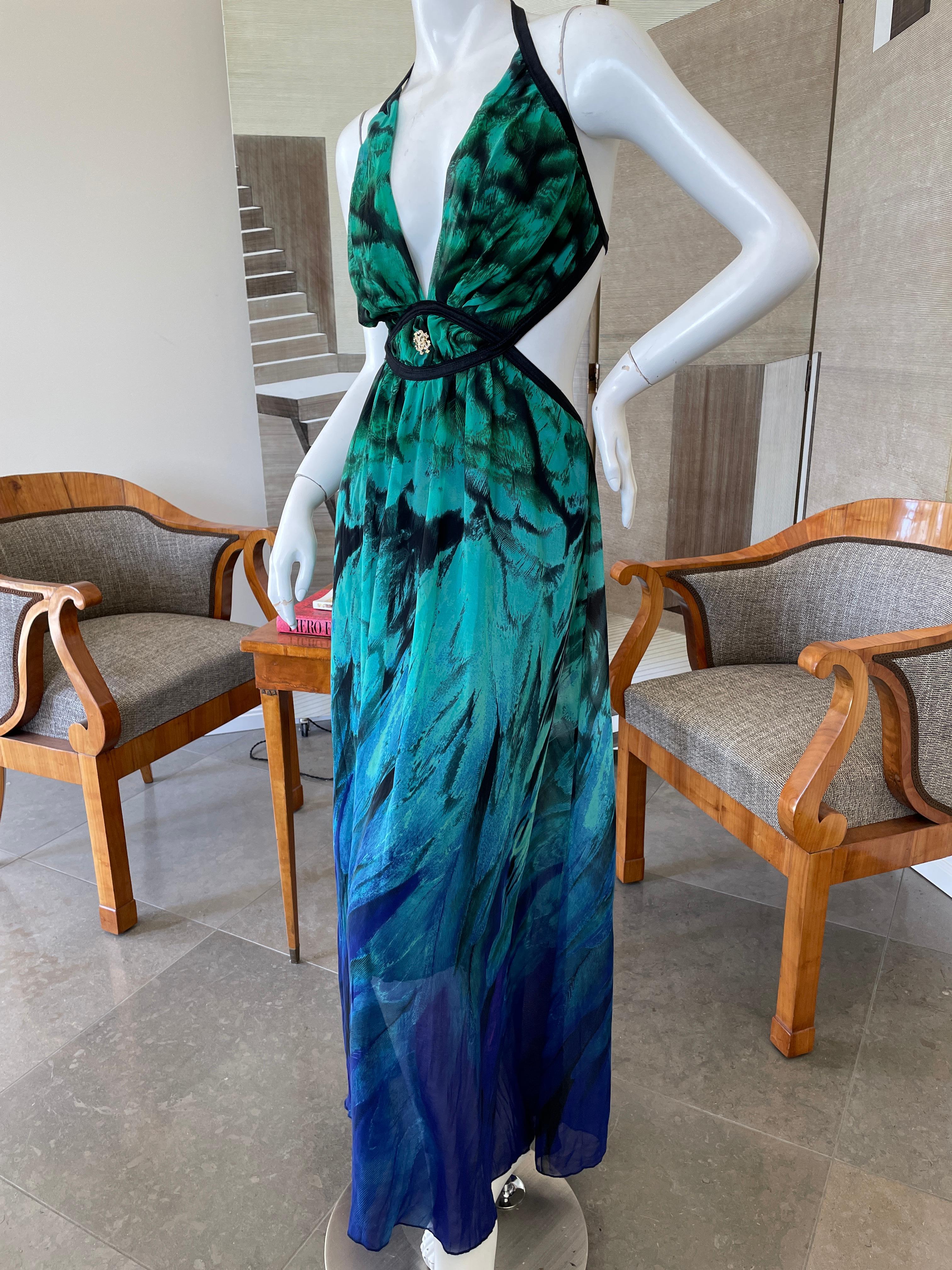 Women's Roberto Cavalli Colorful Vintage Maxi Dress with Cut Out Sides For Sale