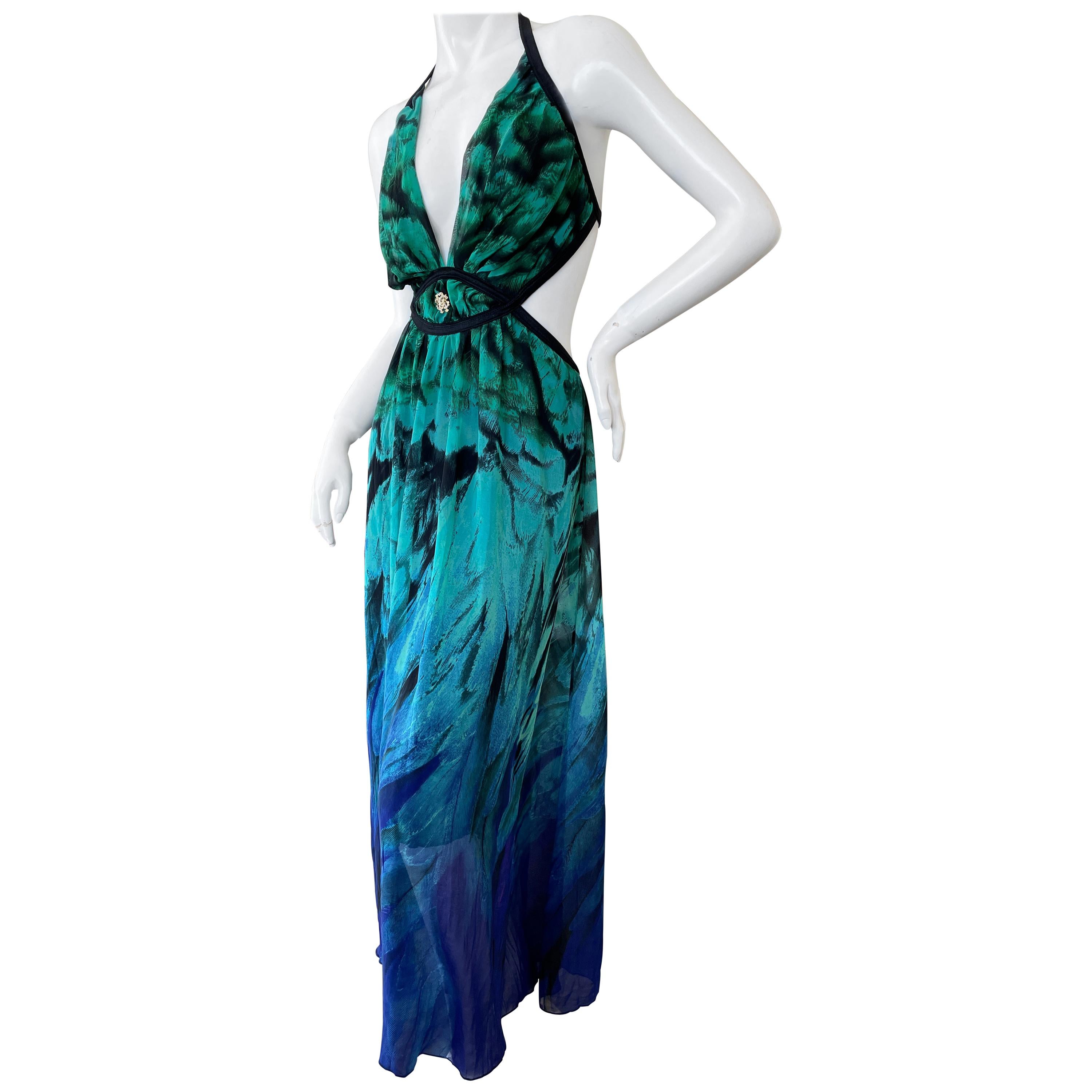 Roberto Cavalli Colorful Vintage Maxi Dress with Cut Out Sides For Sale