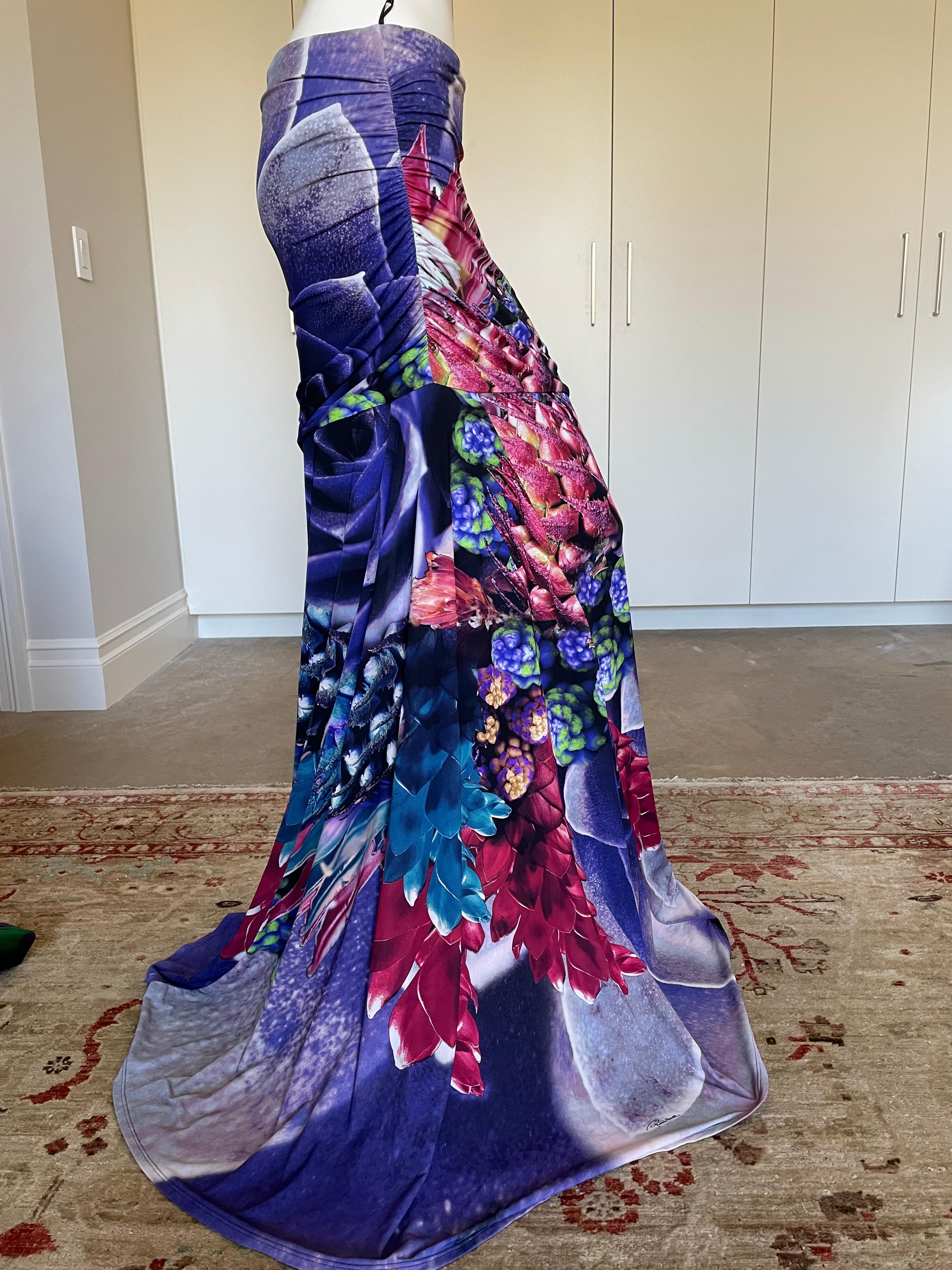 Roberto Cavalli Colorful Vintage Mermaid Skirt with Side Ruching For Sale 2