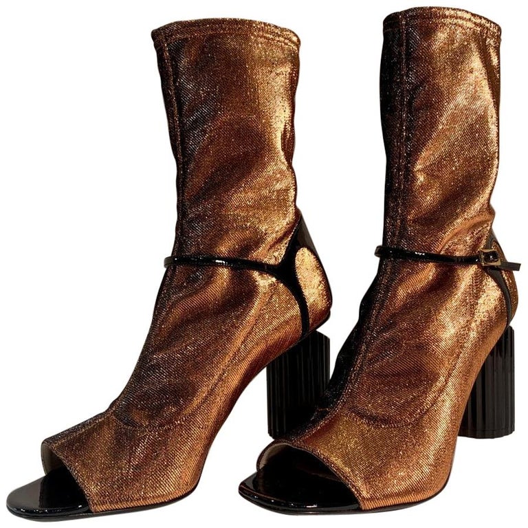 Roberto Cavalli Copper Metallic Open Toe Bootie Shoes Size 41 For Sale ...