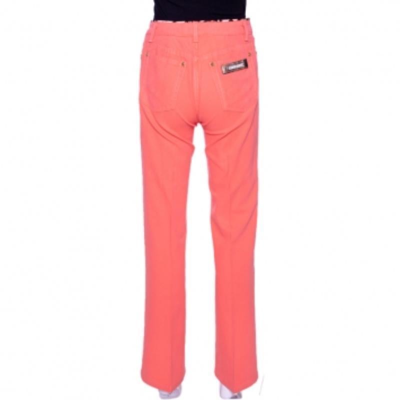 Rosa Roberto Cavalli Coral Pink Cotton Logo Plaque Detail Jeans L in vendita