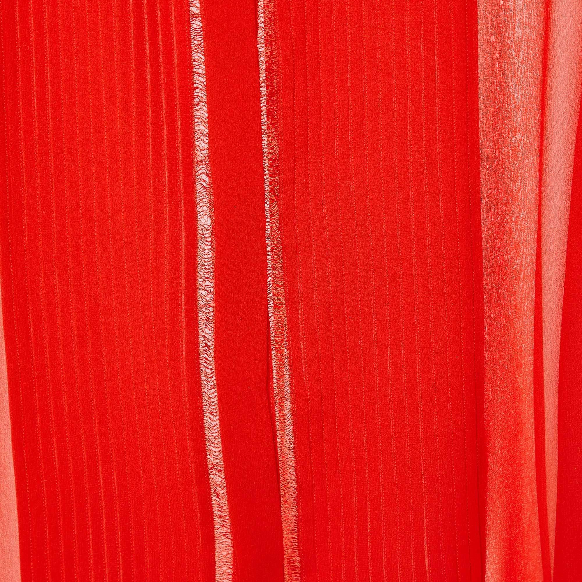 Roberto Cavalli Camisa de seda rojo coral con detalle de pechera y botones L Rojo en venta