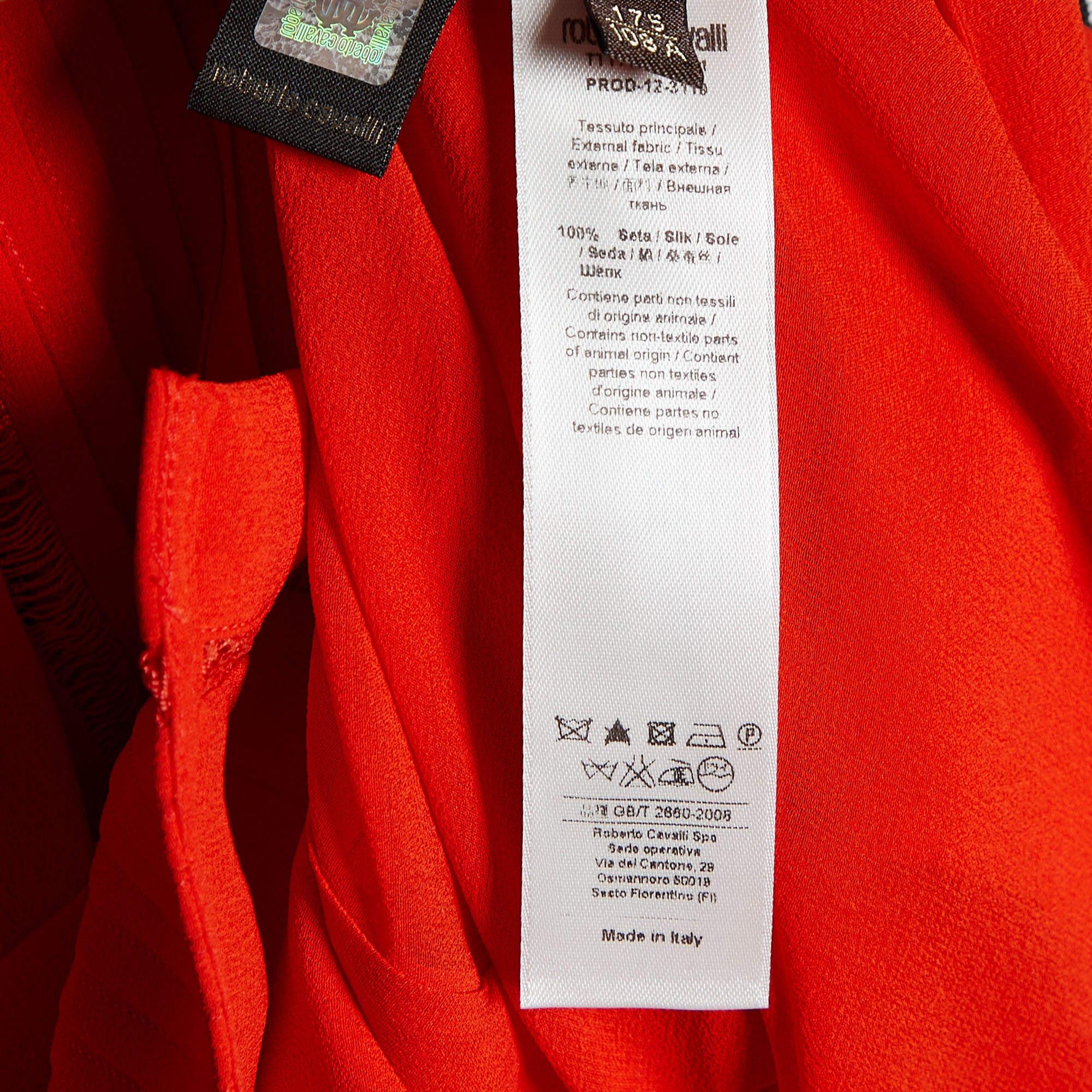 De las mujeres Roberto Cavalli Camisa de seda rojo coral con detalle de pechera y botones L en venta