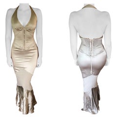 Roberto Cavalli Corset Plunged Décolleté Open Back Silver Evening Dress Gown 