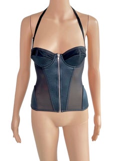 Roberto Cavalli Corset Sheer Panels Zipper Black Crop Top