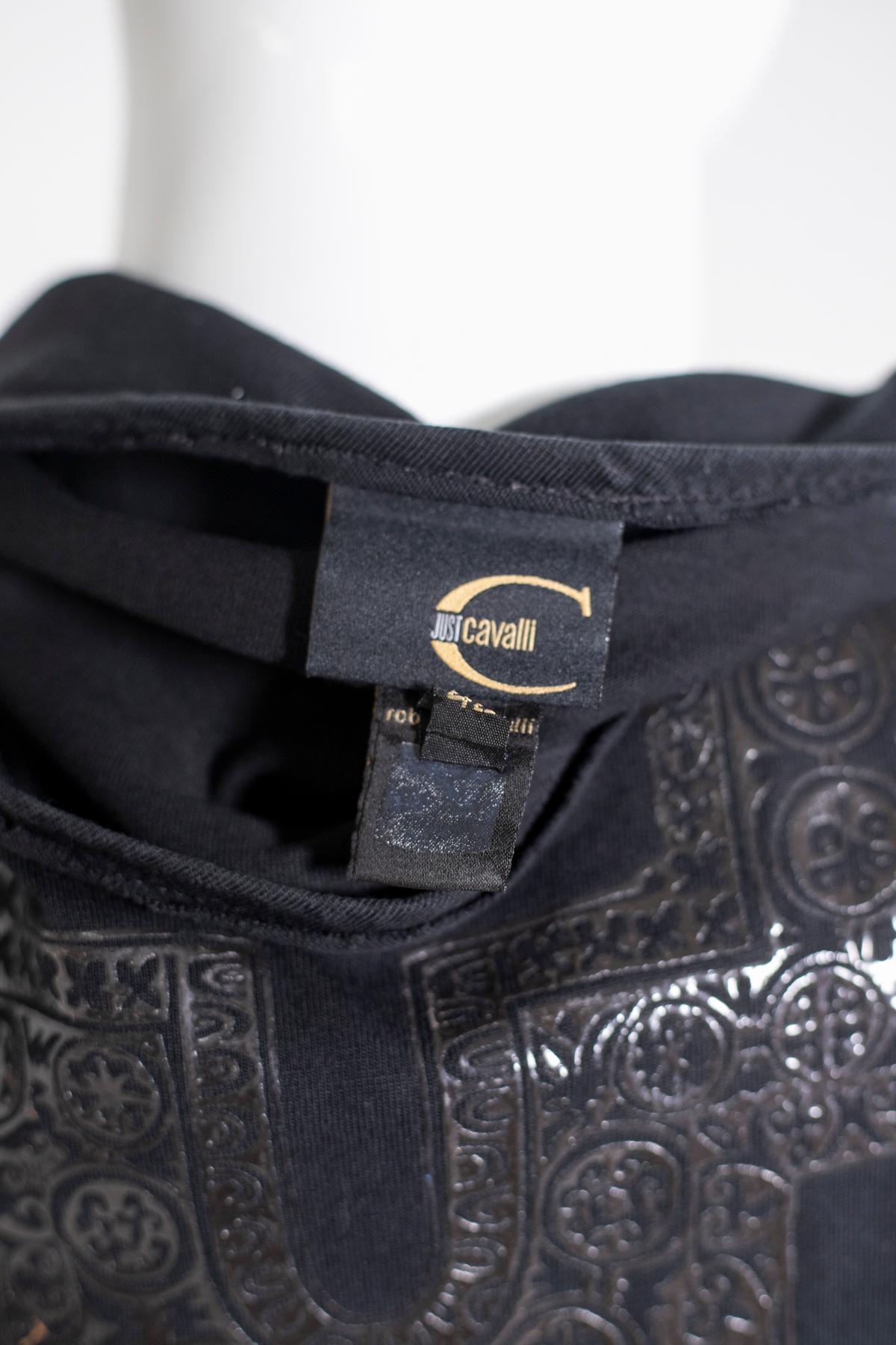Rare and unique long-sleeved cotton T-shirt designed by Roberto Cavalli for the Just Cavalli line, made in Italy in the 1990s. This piece embodies the designer's unmistakable aesthetic, blending sensuality, intricate detailing, and an effortless