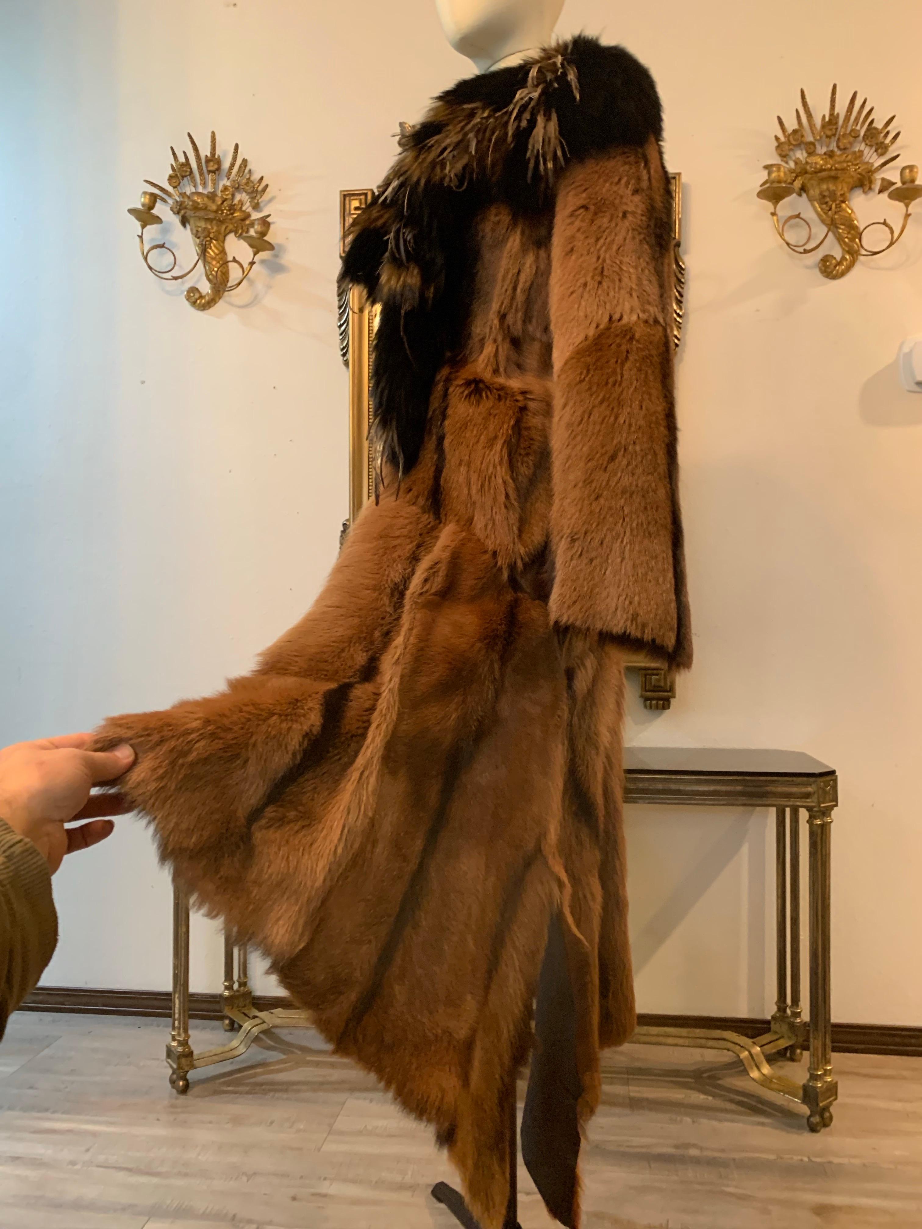 Roberto Cavalli Couture Rock Star Antelope Hide Long Coat w Fox & Ostrich Collar For Sale 8